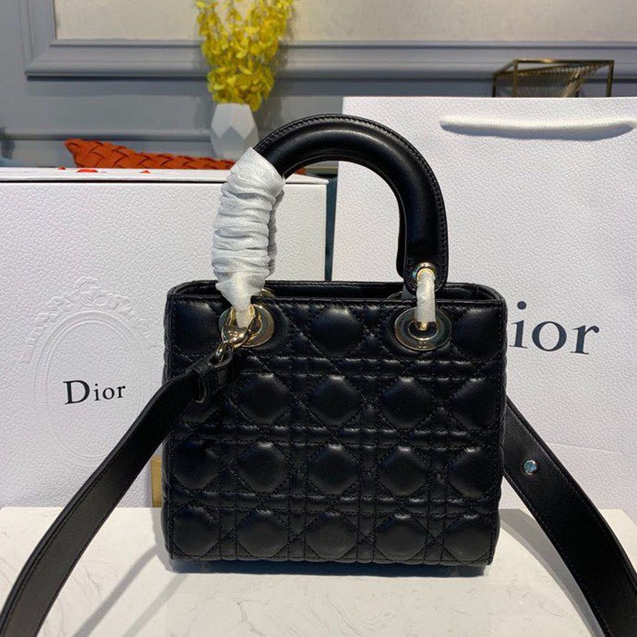 Christian Dior Small Lady Dior Bag Black For Women 8in/20cm1:1High-quality replica