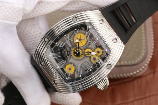 Replica Richard Mille RM018 Hommage a Boucheron SS Yellow Skeleton Dial Black Rubber Strap 6T51 - Elite Watch Atelier