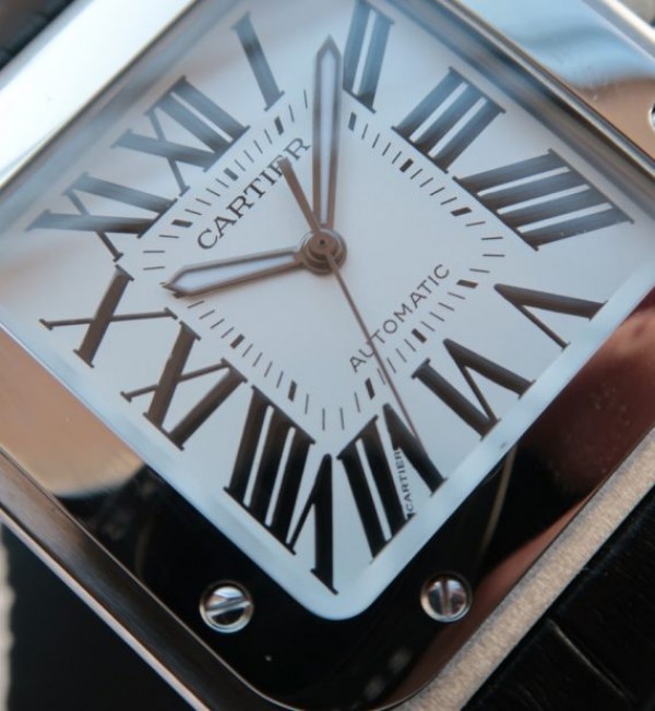 Replica Cartier V6 Santos 100 41mm White Dial Black Leather Strap A2824 - Elite Watch Atelier