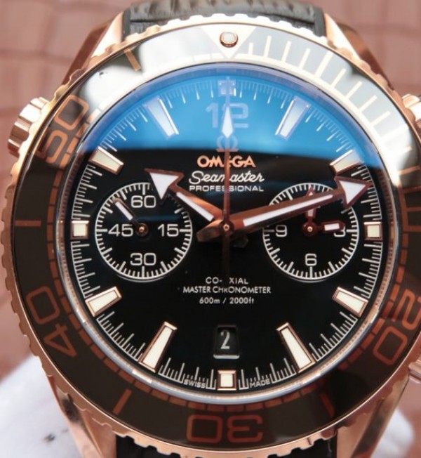 Replica Omega Planet Ocean Master Chronometer RG Black Bezel Black Dial Leather A9301 - Top club