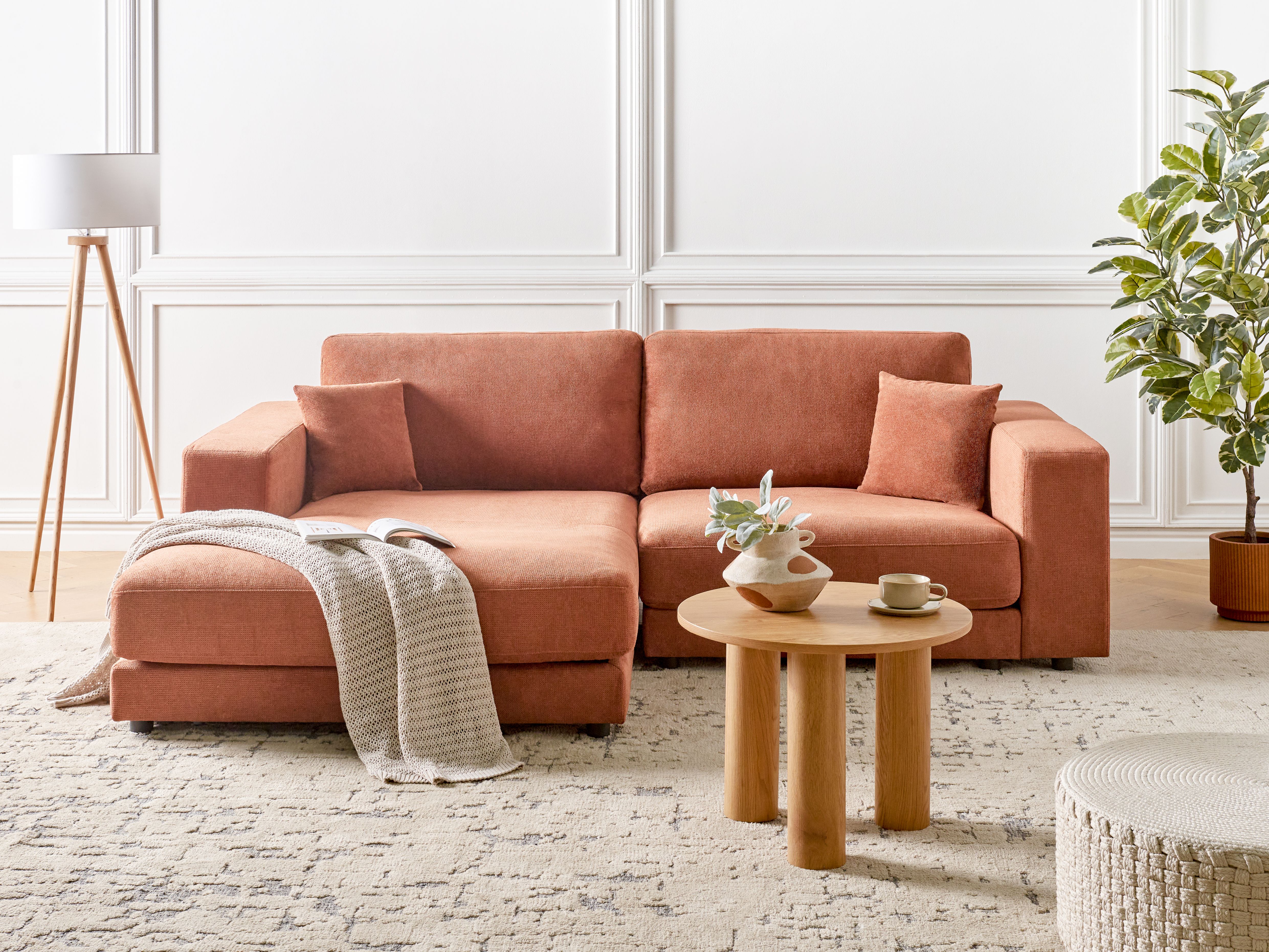 Corner Sofa 3 Seater LOFOTEN Fabric Light Red Right Hand