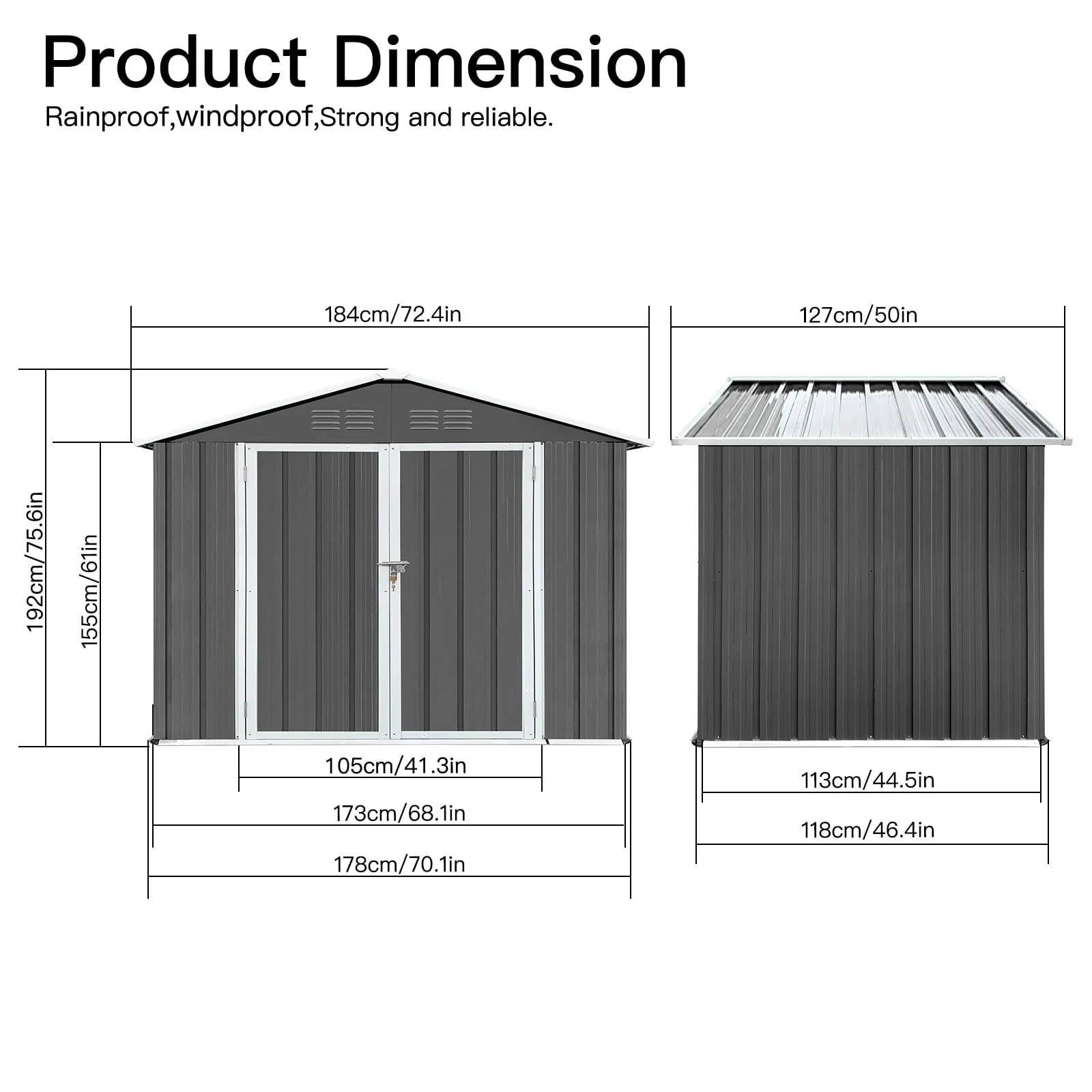6' x 4' Outdoor Metal Storage Shed, Tools Storage Shed, Galvanized Steel Garden Shed with Lockable Doors, Outdoor Storage Shed for Backyard, Patio, Lawn, D8311 - Image 9