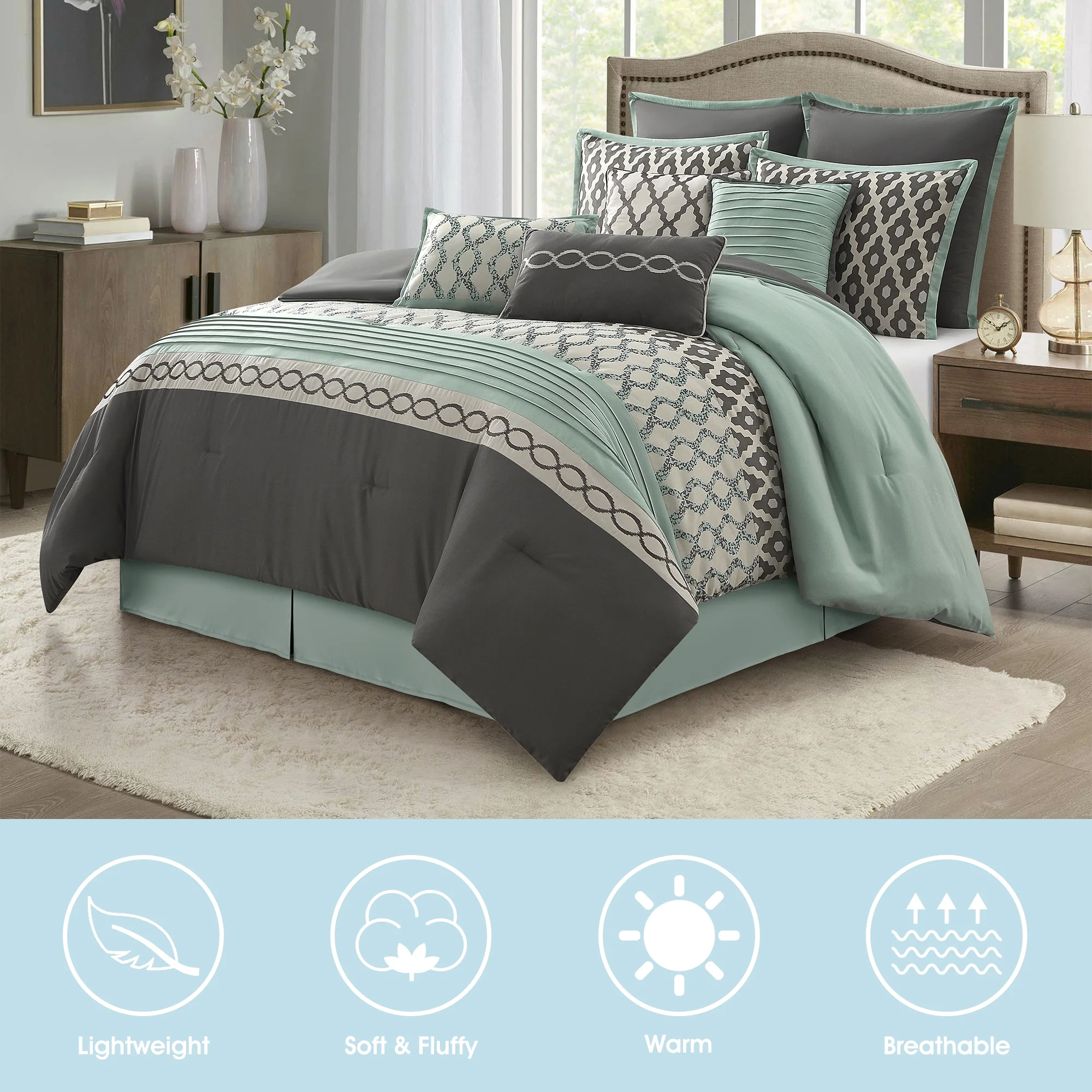 LANCO MODERN LIFESTYLE King Size Comforter Set, Burgundy, 10 Piece Bed in a Bag for All Seasons, Luxury Extreme Comfort Bedding Sets with Bedskirt, Pillow Shams, Euro Shams and Decor Pillows - Image 37