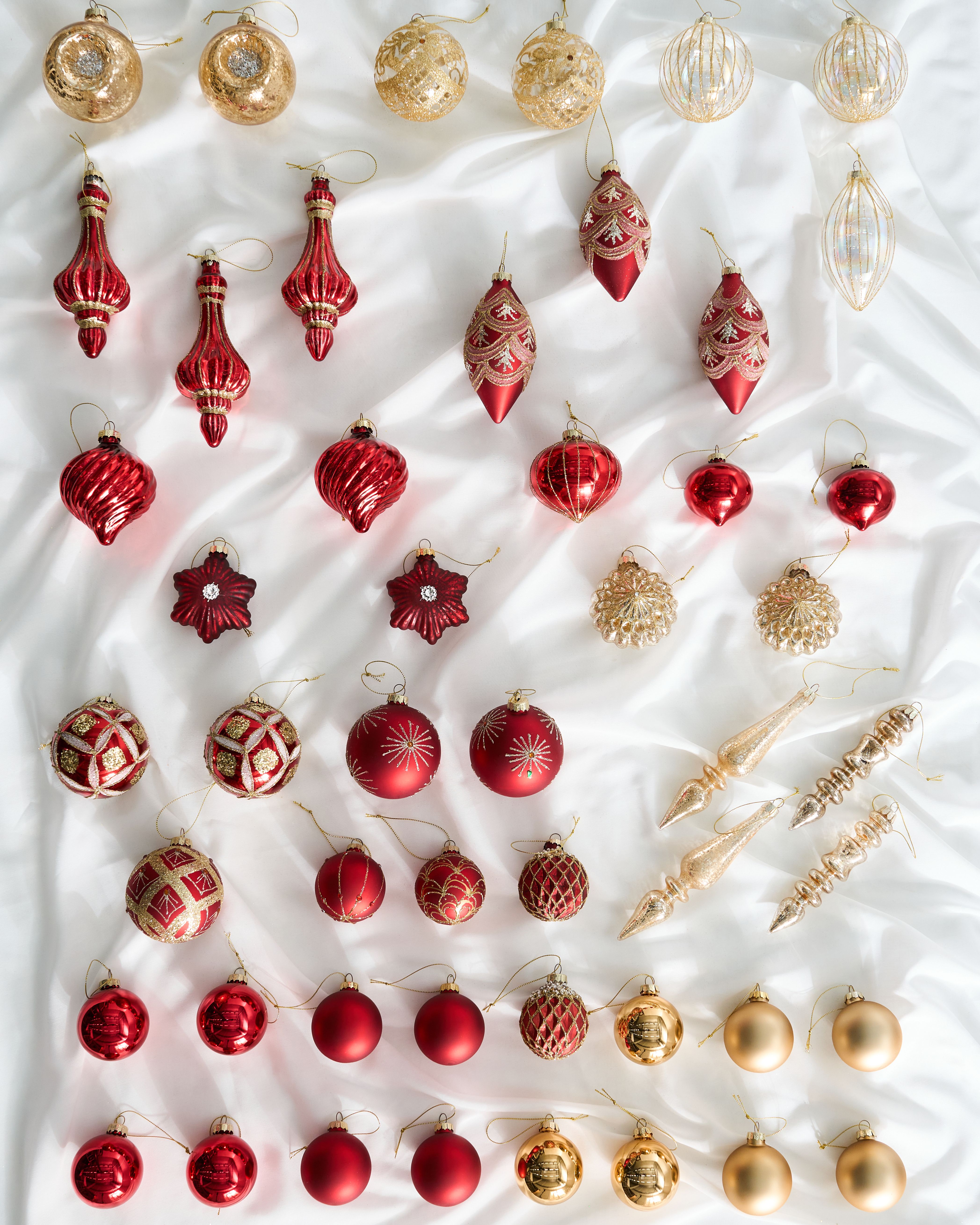 Set of 50 Baubles SPARKLE Glass Red/ Gold