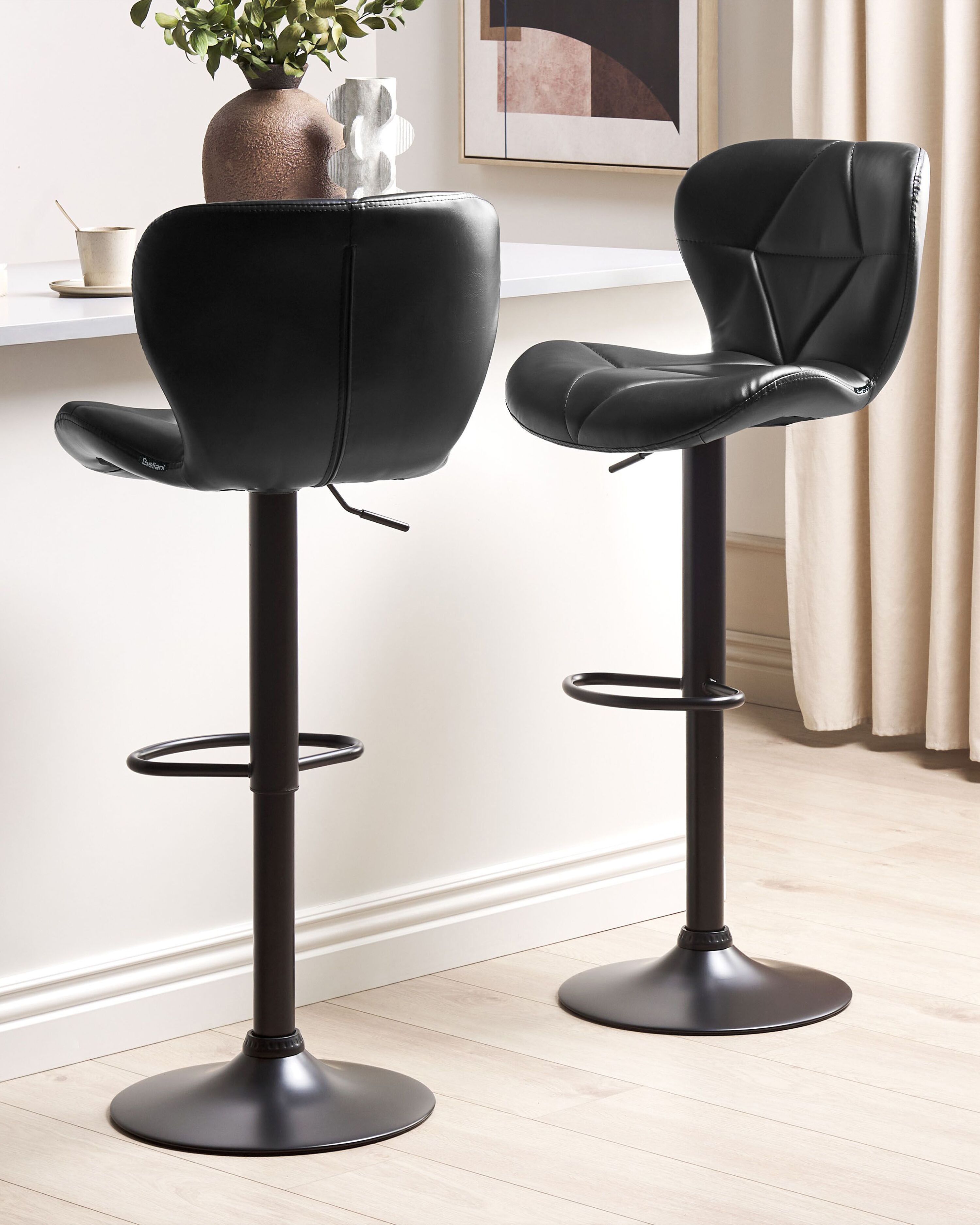 Set of 2 Bar Chairs VALETTA Faux Leather Swivel Black