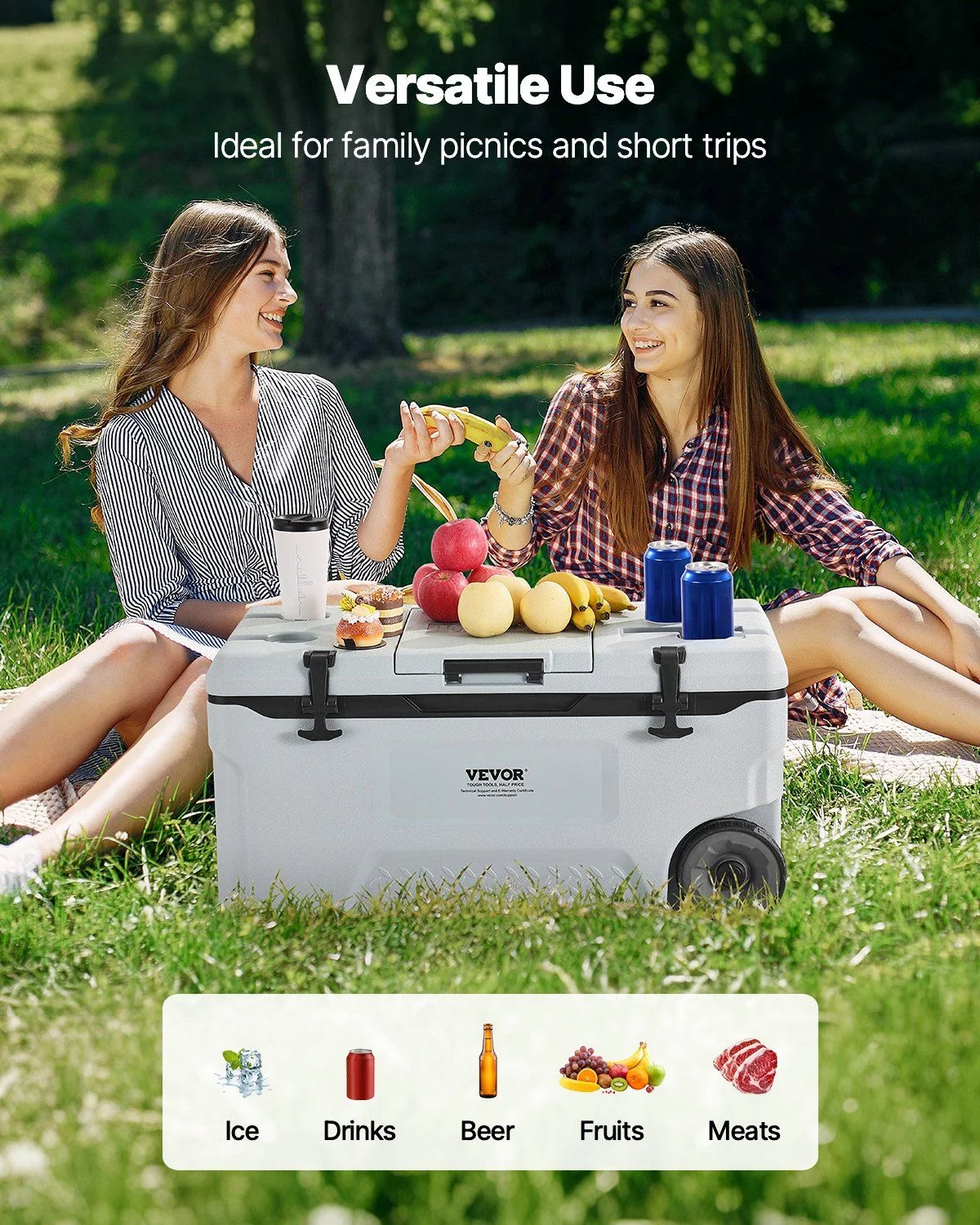 74 QT Wheeled Cooler - 120 Can Capacity Portable Ice Chest with Heavy-Duty Wheels & Cup Holders, Insulated Outdoor Cooler for Camping, Tailgating, Beach & BBQs, Leak-Proof Drain & Extended Cold Reten - Image 6