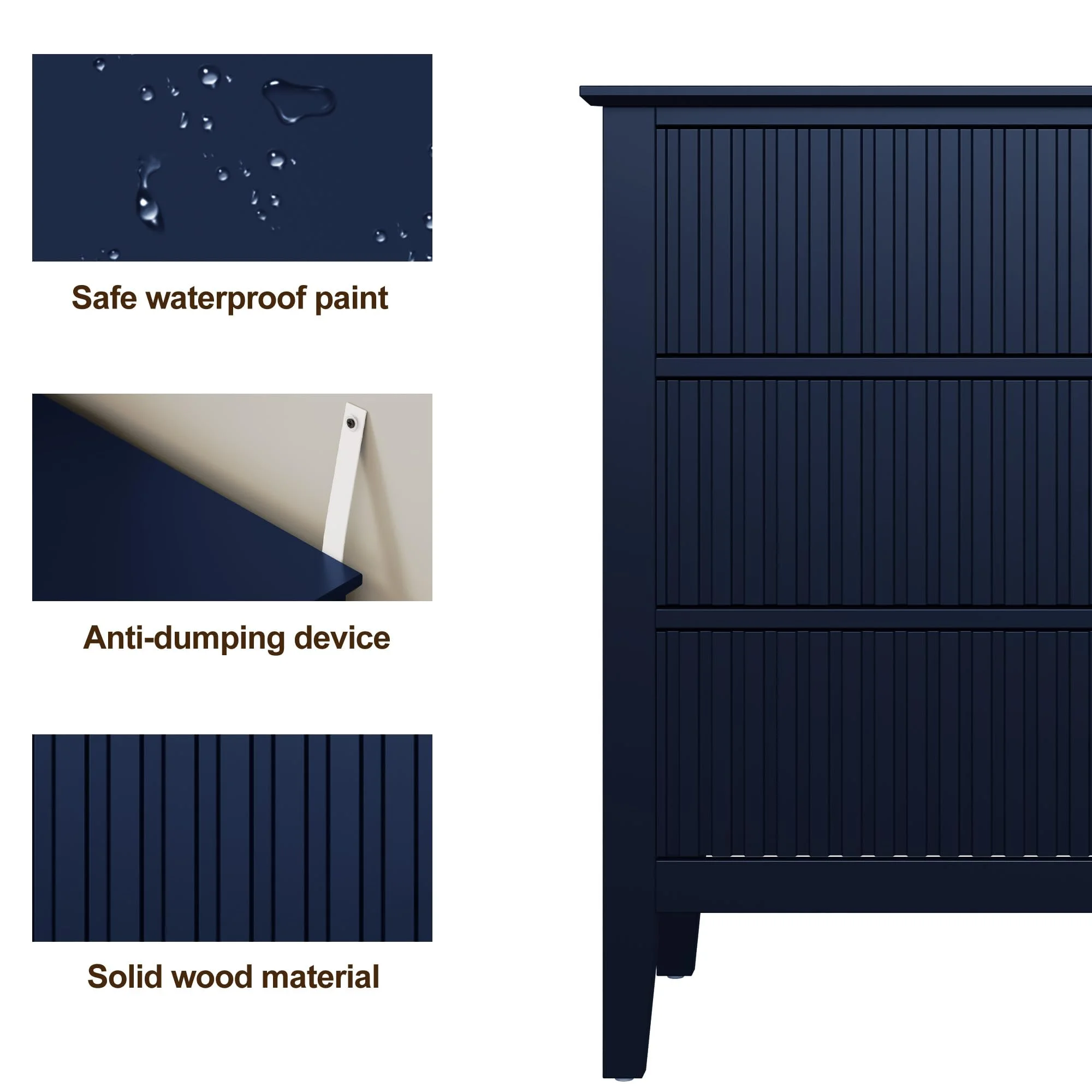 Heynemo Beige 6 Drawer Dresser, Fluted Modern Wood Chest - Image 74