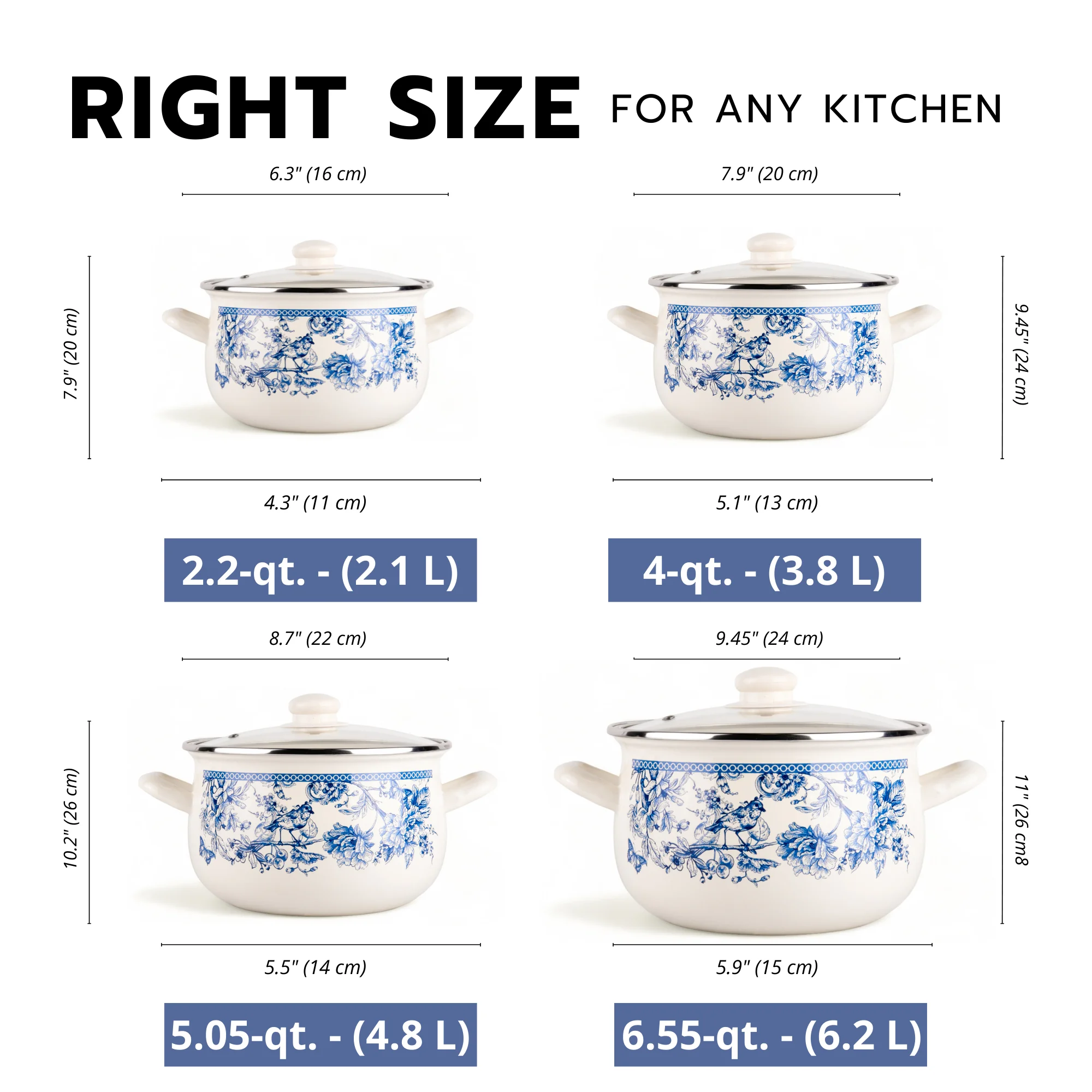 STPgoods Enameled Aluminum Belly Deep Stock Pot with Lid Set of 2 Vegetable Garden Cooking Pot Set 2.2 Qt 4 Qt 5.05 Qt and 6.55 Qt Enamel Soup Pots - Image 12