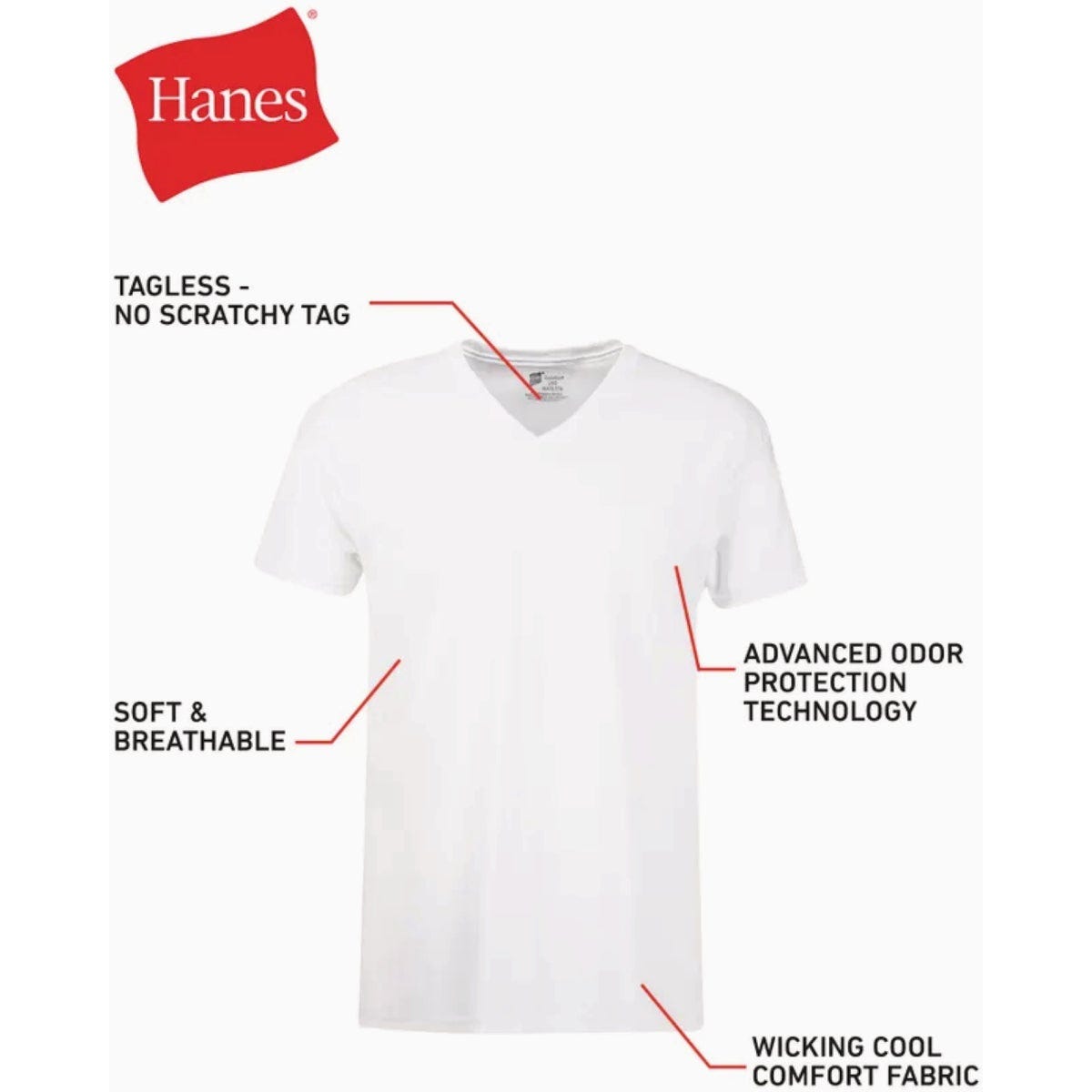 Hanes XL White Cotton V-Neck T-Shirt (6-Pack)