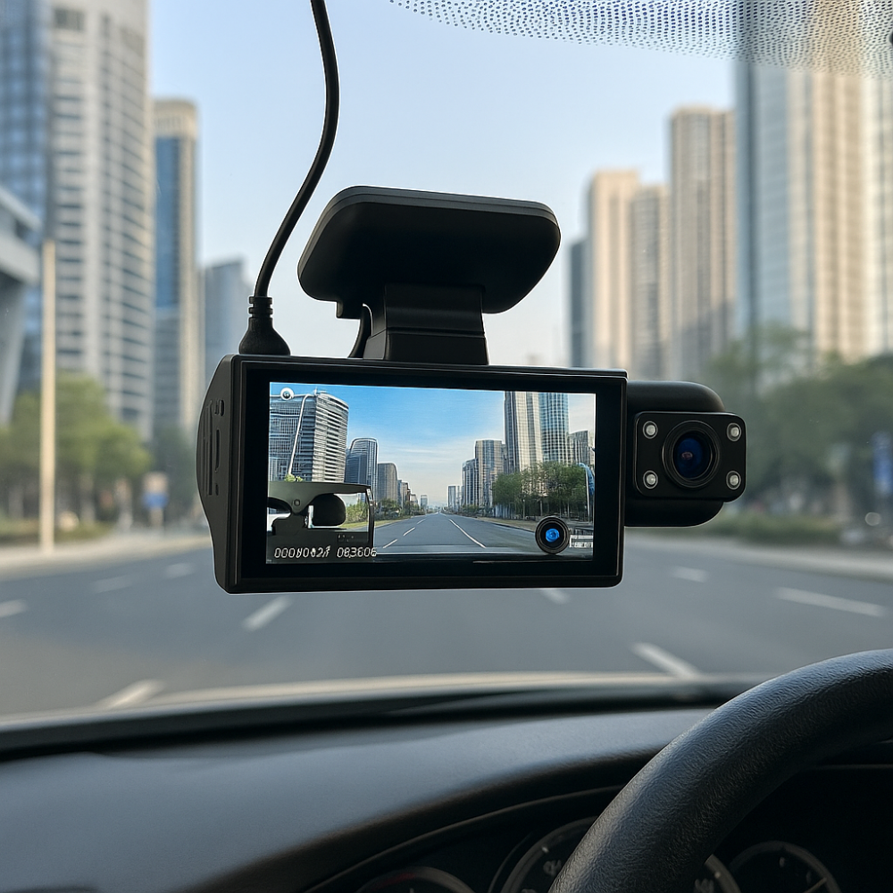 1080p Autodashcamera met Dubbele Lens en WiFi – Nachtzicht, Groothoek, Ingebouwde Microfoon en Luidspreker