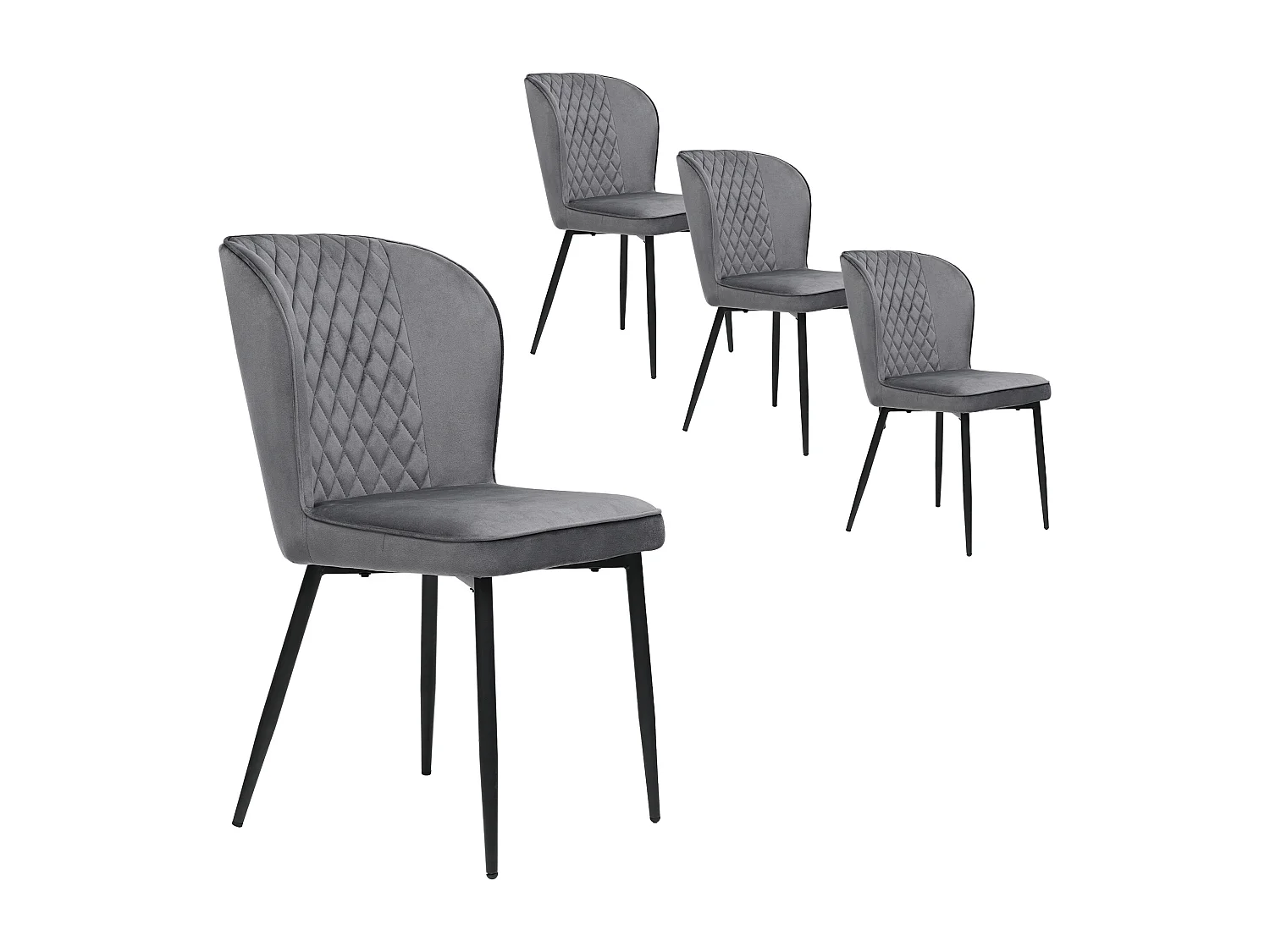 Lot de 4 chaises de salle à manger avec dossier rembourré et pieds en métal - velours gris foncé