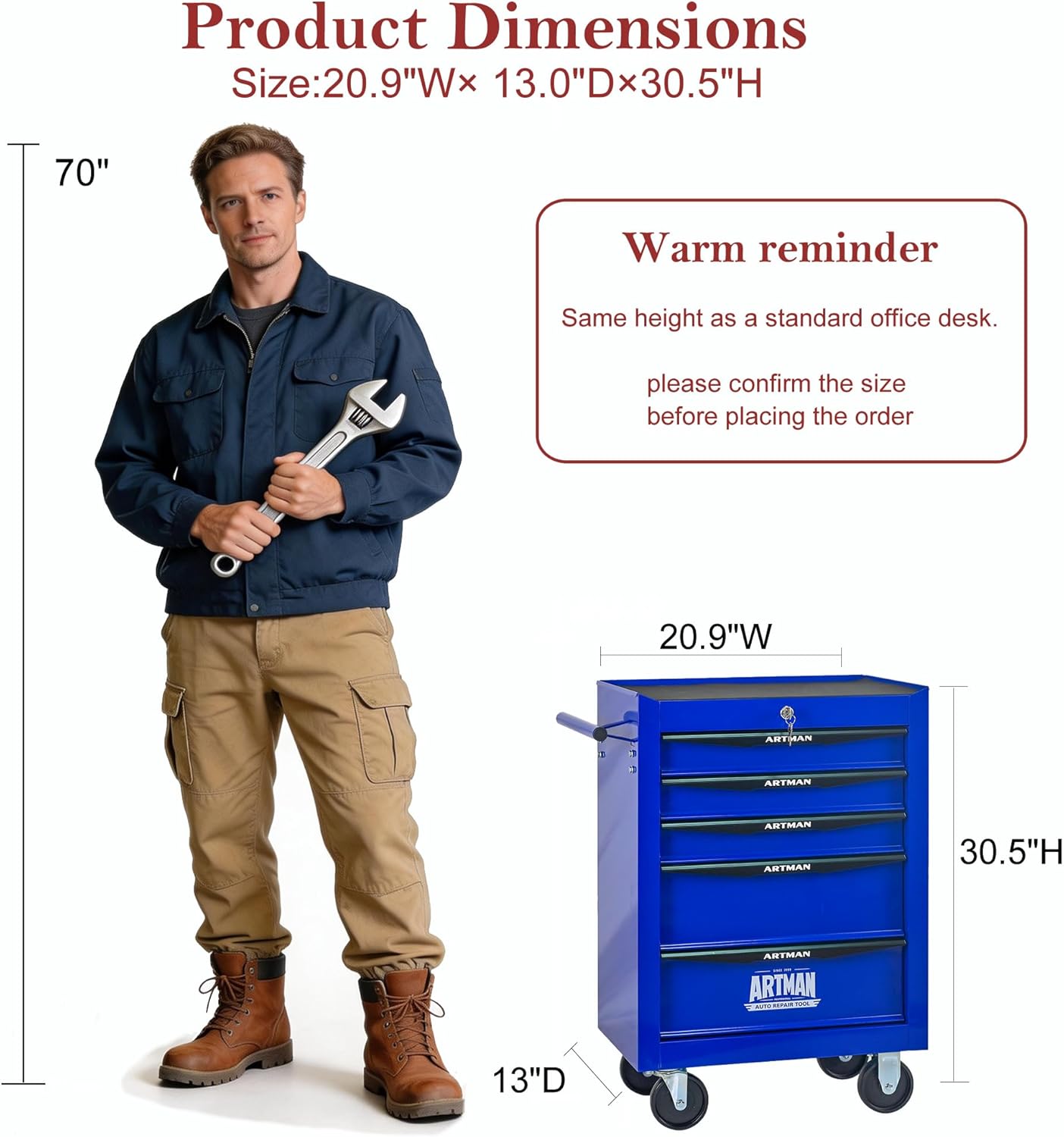 RYH 5 Drawers Rolling Tool Chest - 13