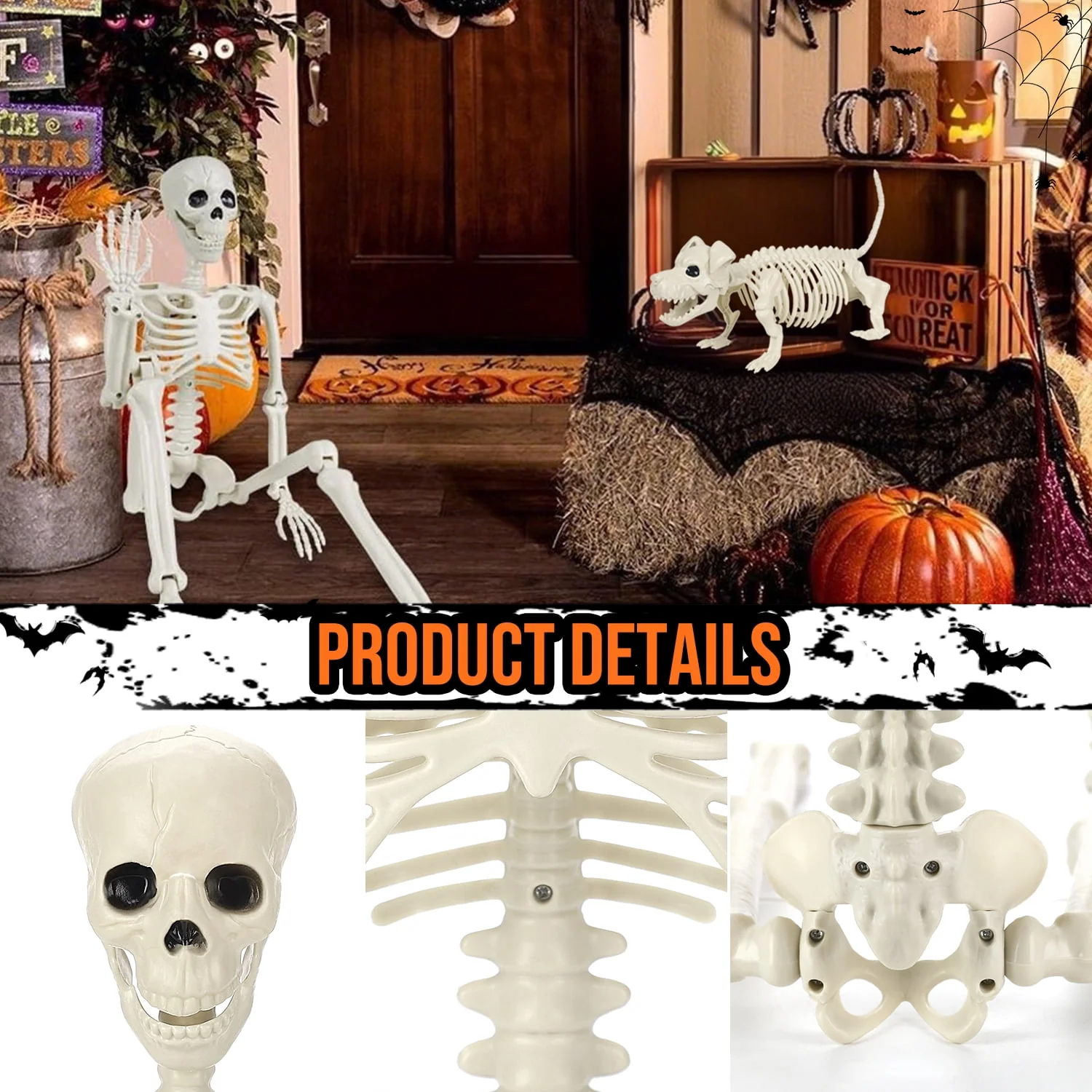 Ayieyill 2pcs Skeleton and Dog Skeleton Halloween Decorations Posable Skeletons Halloween Decorations Indoor Outdoor - Image 3 Ayieyill 2pcs Skeleton and Dog Skeleton Halloween Decorations Posable Skeletons Halloween Decorations Indoor Outdoor - Image 3