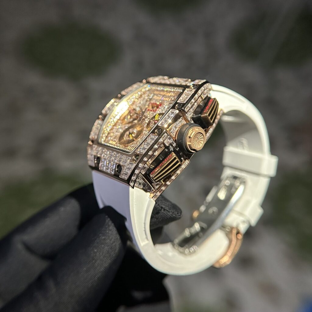 Richard Mille Replica 1:1 Watch RM011 With Full Diamond Rubber Strap 44mm - Top club