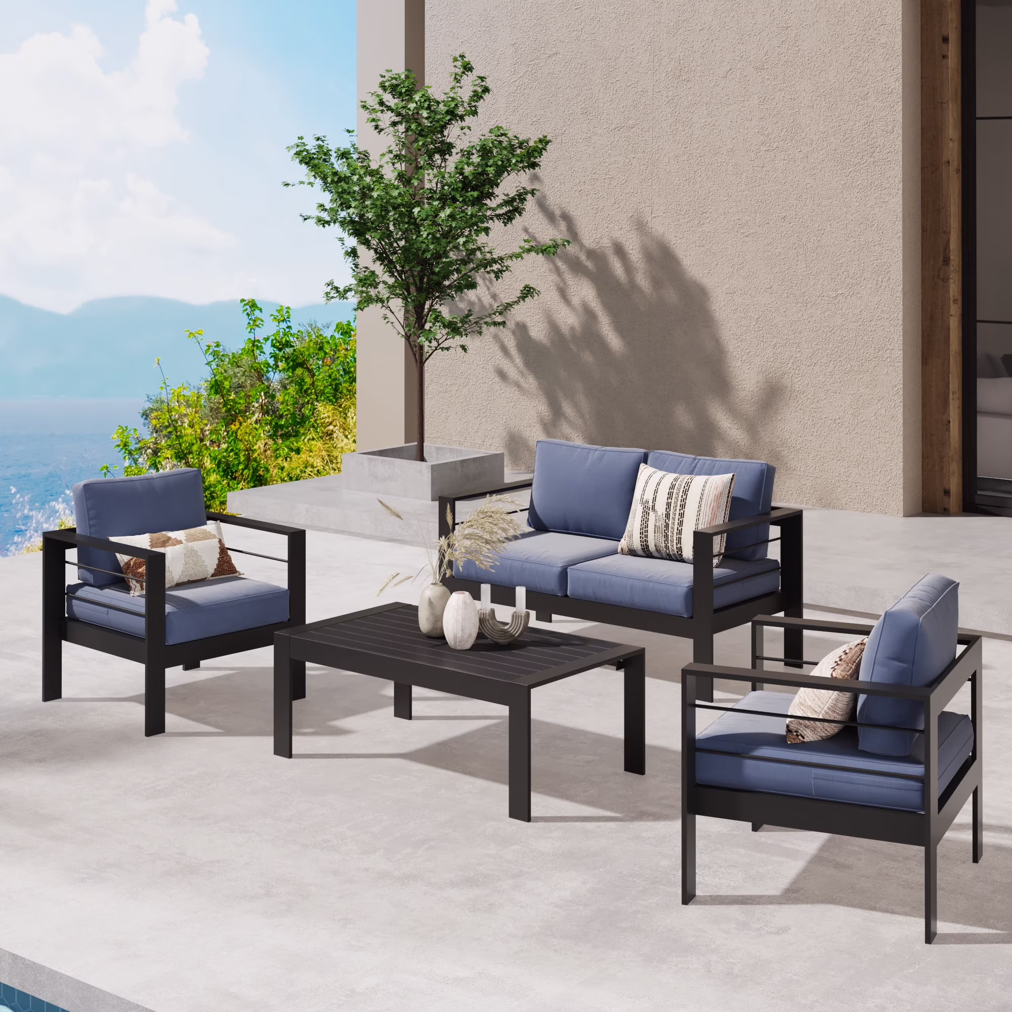 CozyHom 5 Pcs Outdoor Patio Aluminum Furniture Sofa Sets, Outside Patio Conversation Couch Sets With Table&Cushions for Garden Porch, Gray - Image 35