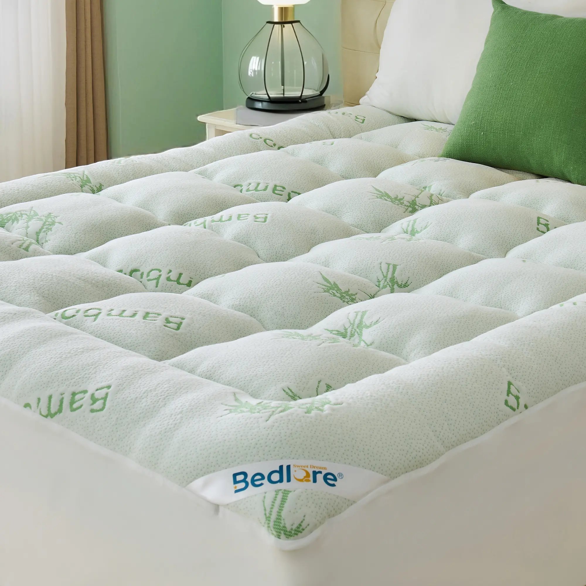 【BEDLORE】Bamboo Mattress Topper, Thicken Pillow Top Pad for Comfy Mattresses, Cooling Mattress Cover with 6-18