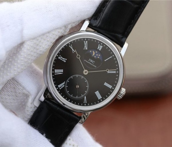 Replica IWC Vintage IW544801 Black Dial Black Leather Strap - Elite Watch Atelier