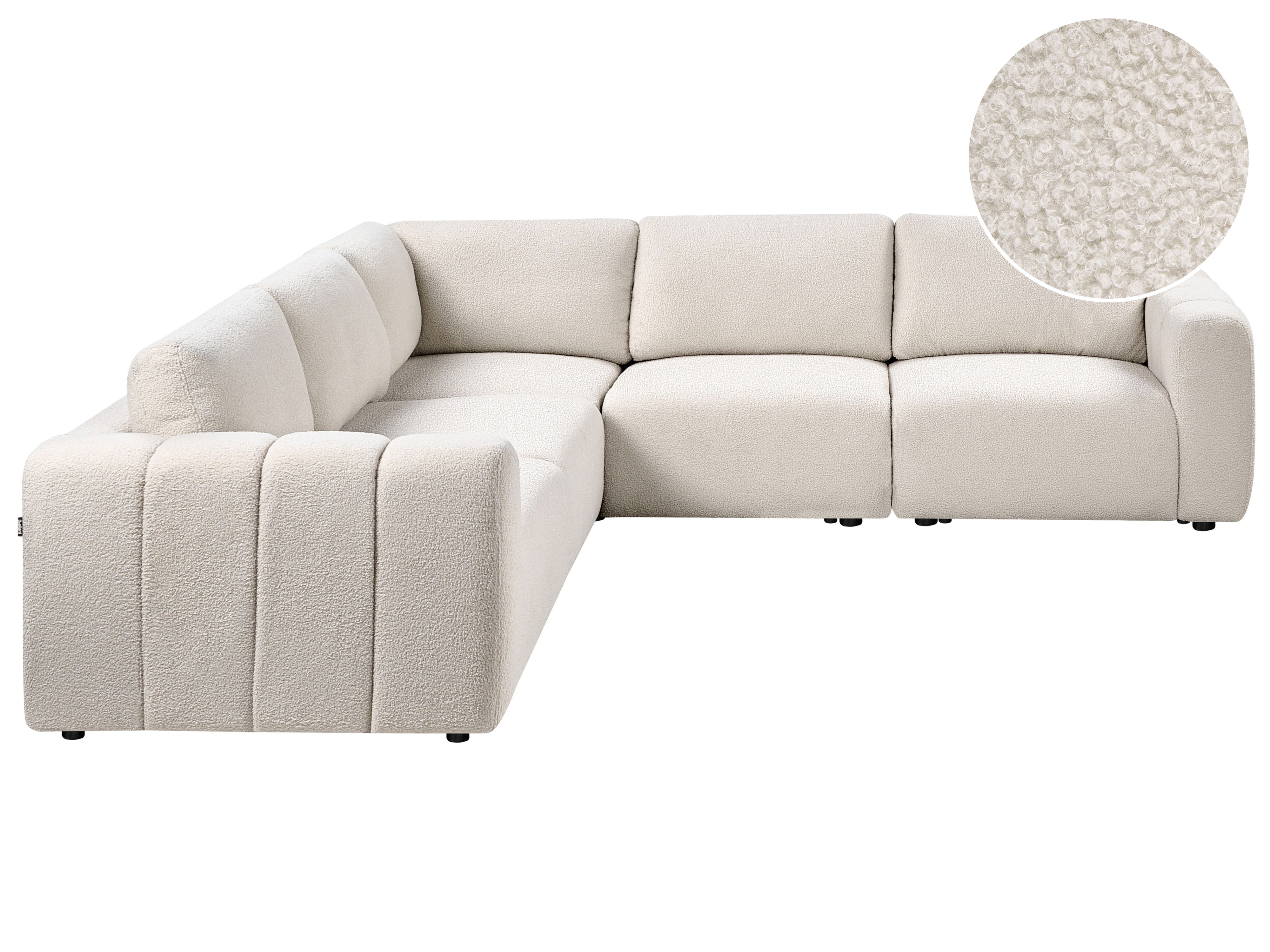 Modular Corner Sofa 5 Seater KIVVIK Boucle Off-White Right Hand
