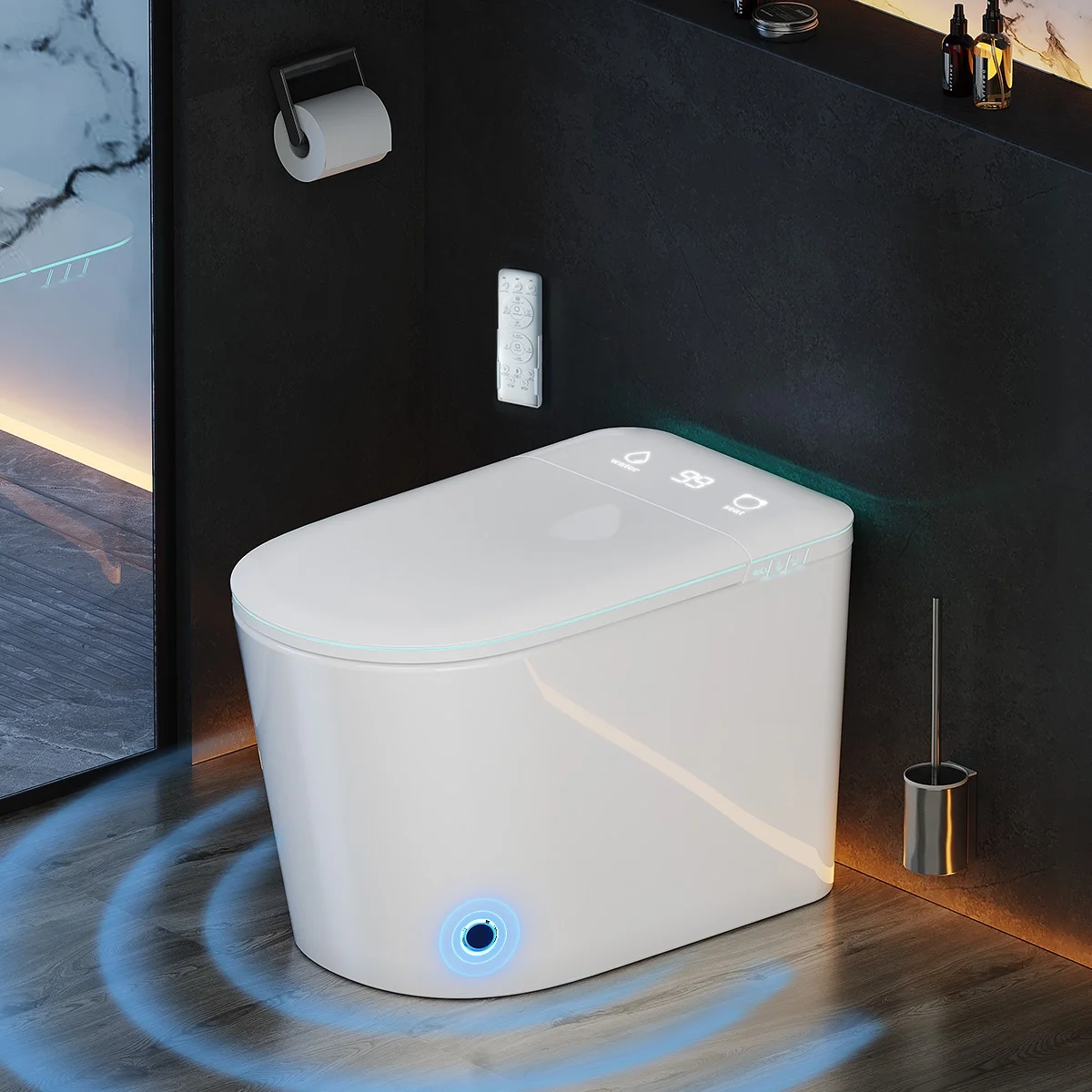 Smart Toilet with Bidet Built in, Bidet Toilet with Heated Seat and Night Light, Modern Tankless Toilet with UV for Bathroom, One Piece Toilets with Soft Close, Dryer, Foot Sensor, Auto Lid&Seat