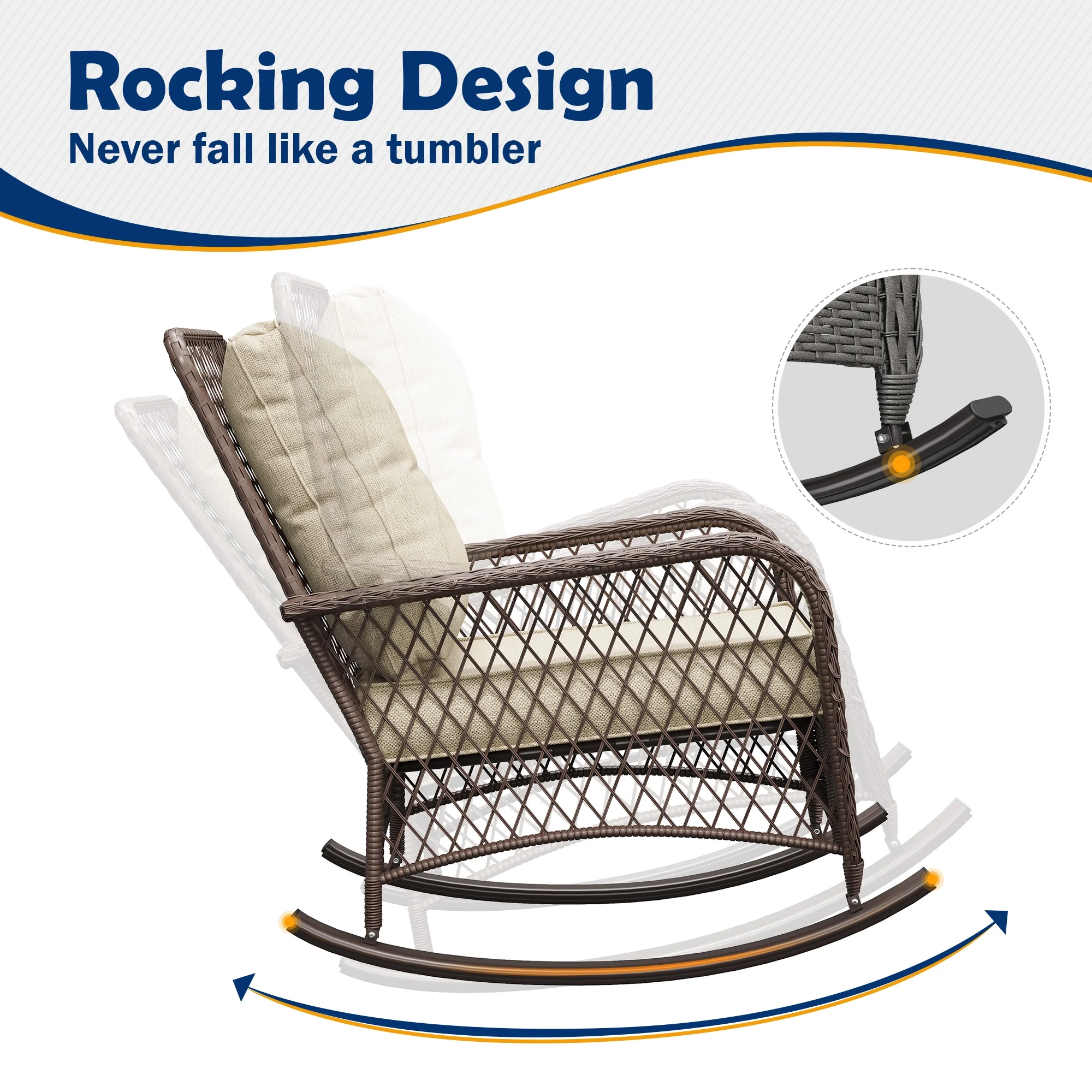 ELPOSUN 3-Piece Outdoor Rocking Chairs, Wicker Patio Furniture with Thickened Cushions and Table for Porch - Image 35