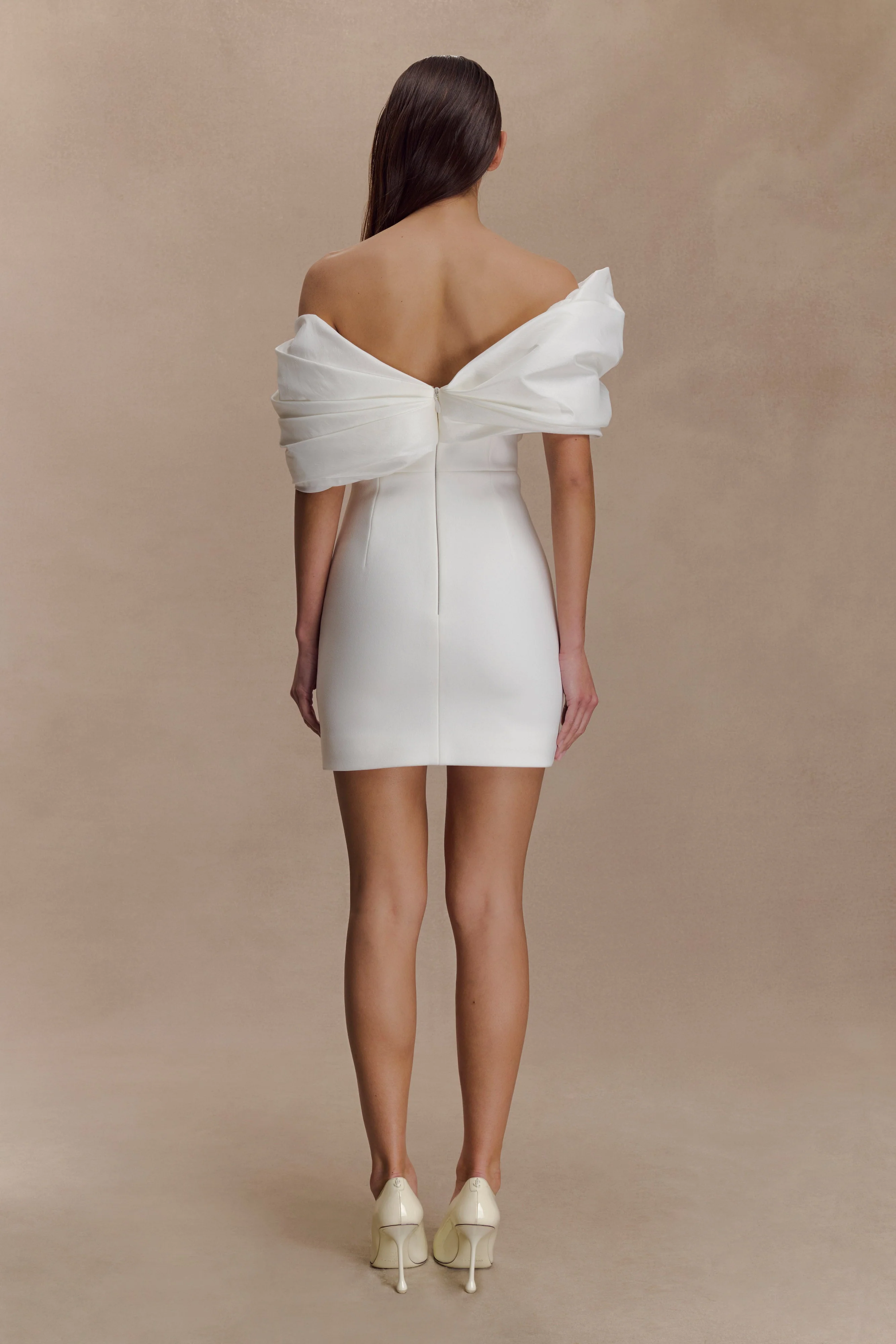 Aphrodite Off Shoulder Crepe Mini Dress - Ivory
