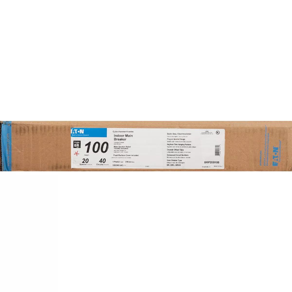 Eaton BR 100A 20-Space 40-Circuit Indoor Plug-On Neutral Load Center