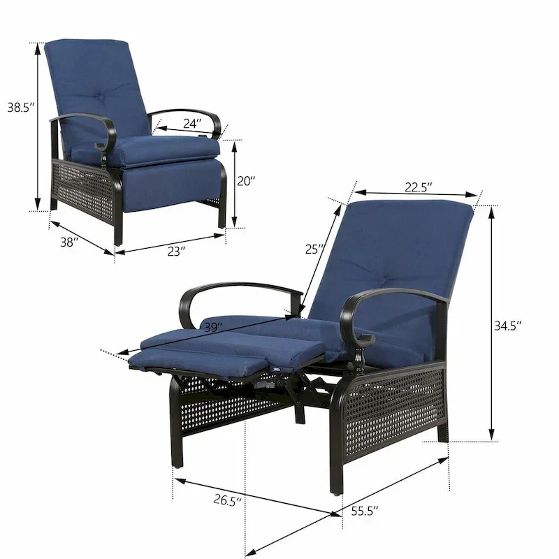 Adjustable Patio Recliner Lounge Chair With Cushion, 300 lbs - 38 (D) x 26.5 (W) x 38.5 (H) Inches - Image 23 Adjustable Patio Recliner Lounge Chair With Cushion, 300 lbs - 38 (D) x 26.5 (W) x 38.5 (H) Inches - Image 23