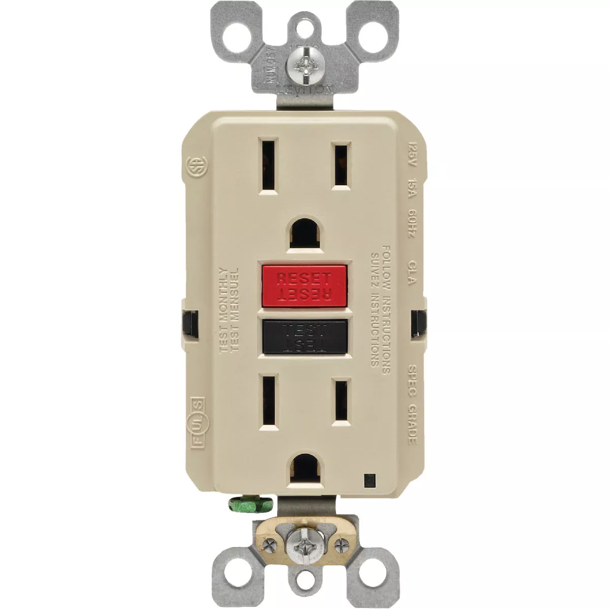 Leviton SmartlockPro Self-Test 15A Ivory Residential Grade 5-15R GFCI Outlet