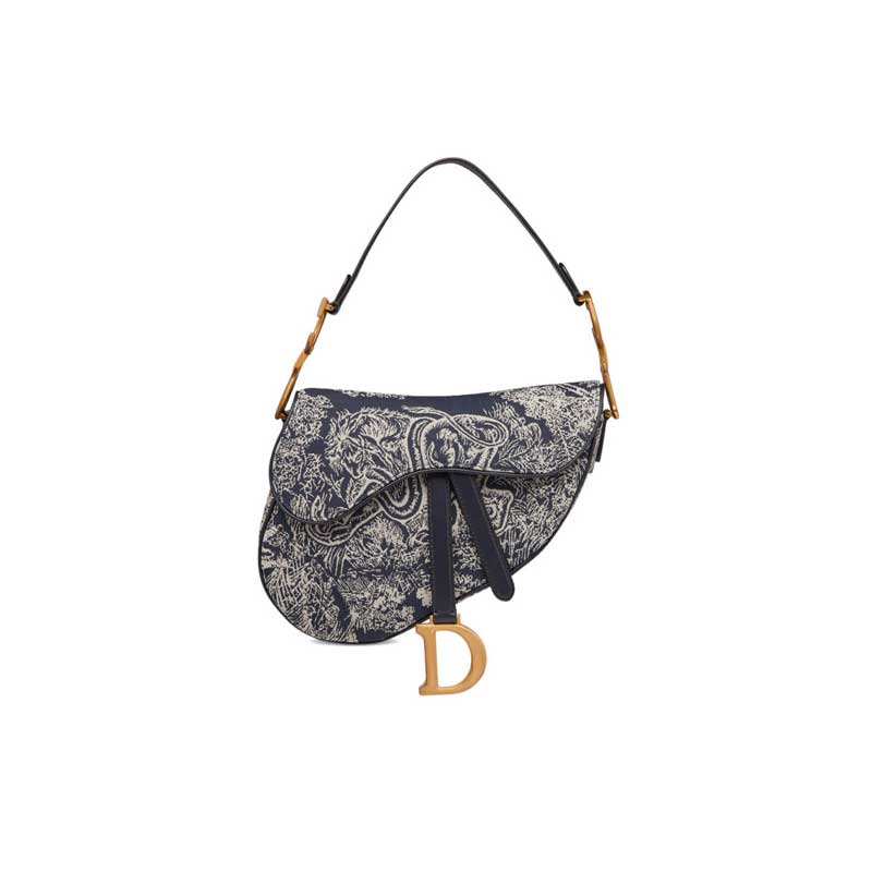 Saddle Bag Blue Toile de Jouy Reverse Jacquard – DB0801:1High-quality replica