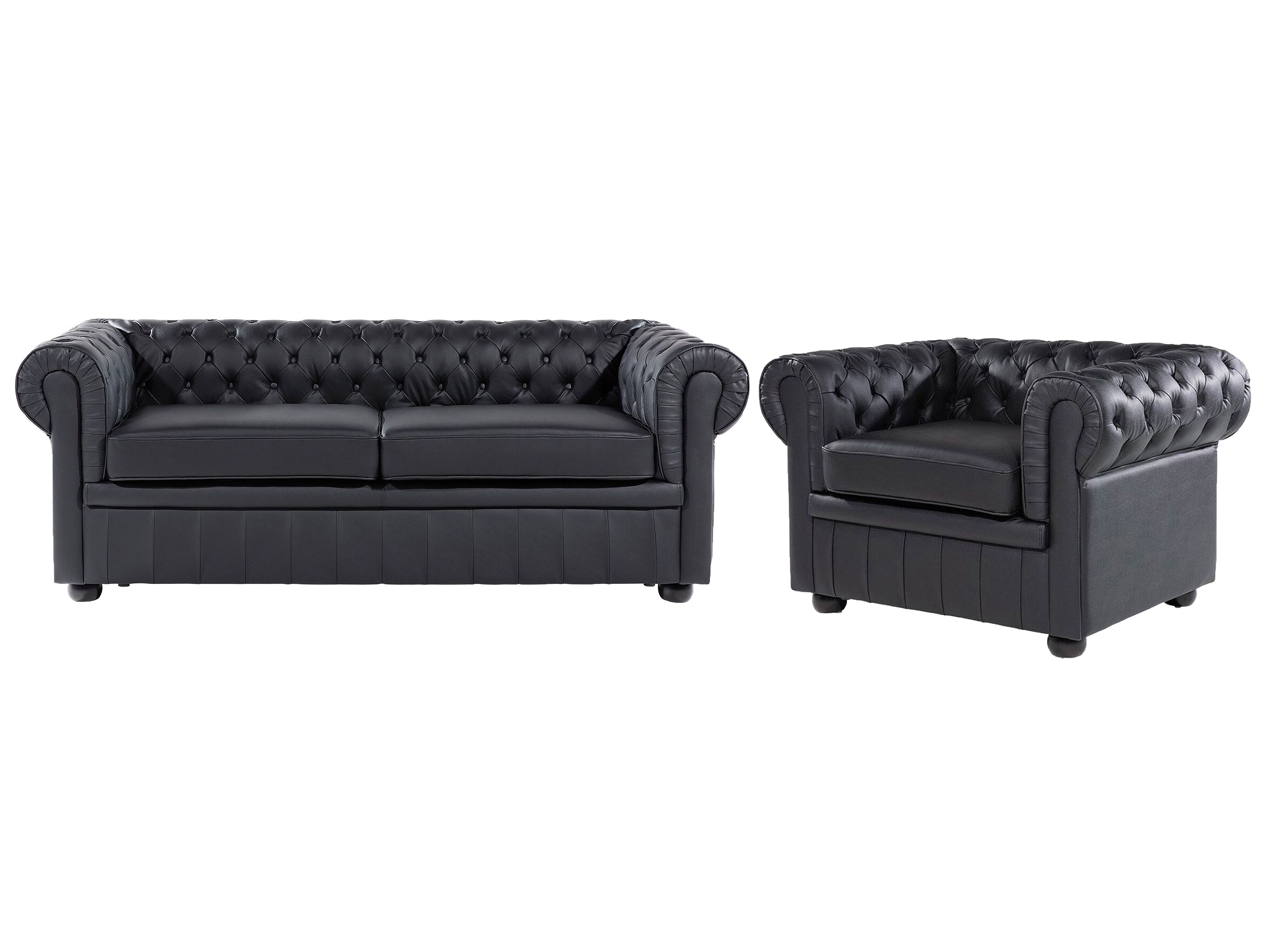 Living Room Set 4 Seater CHESTERFIELD Leather Black
