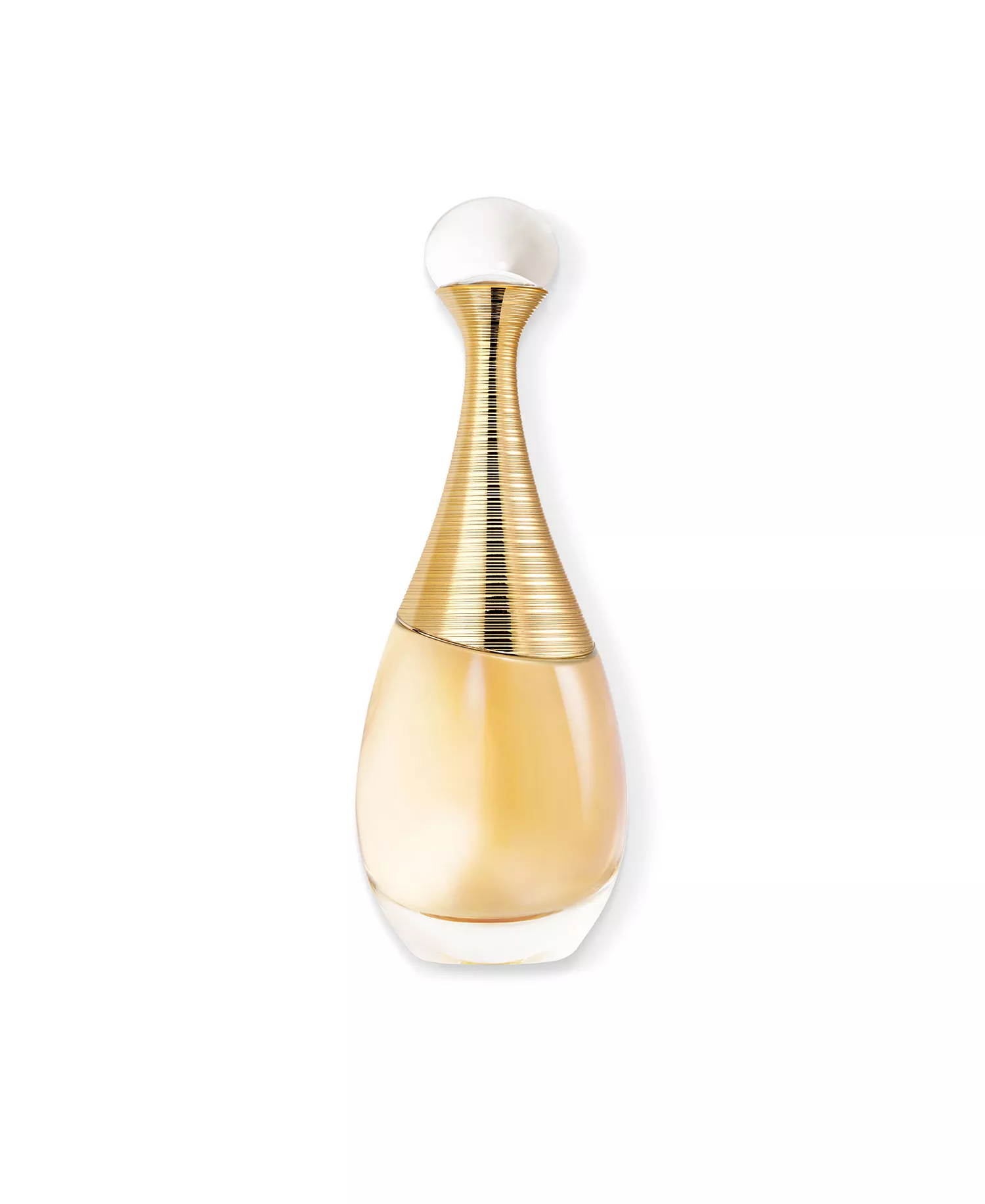 Dior J'adore Eau de Parfum spray in its iconic golden teardrop amphora bottle.
