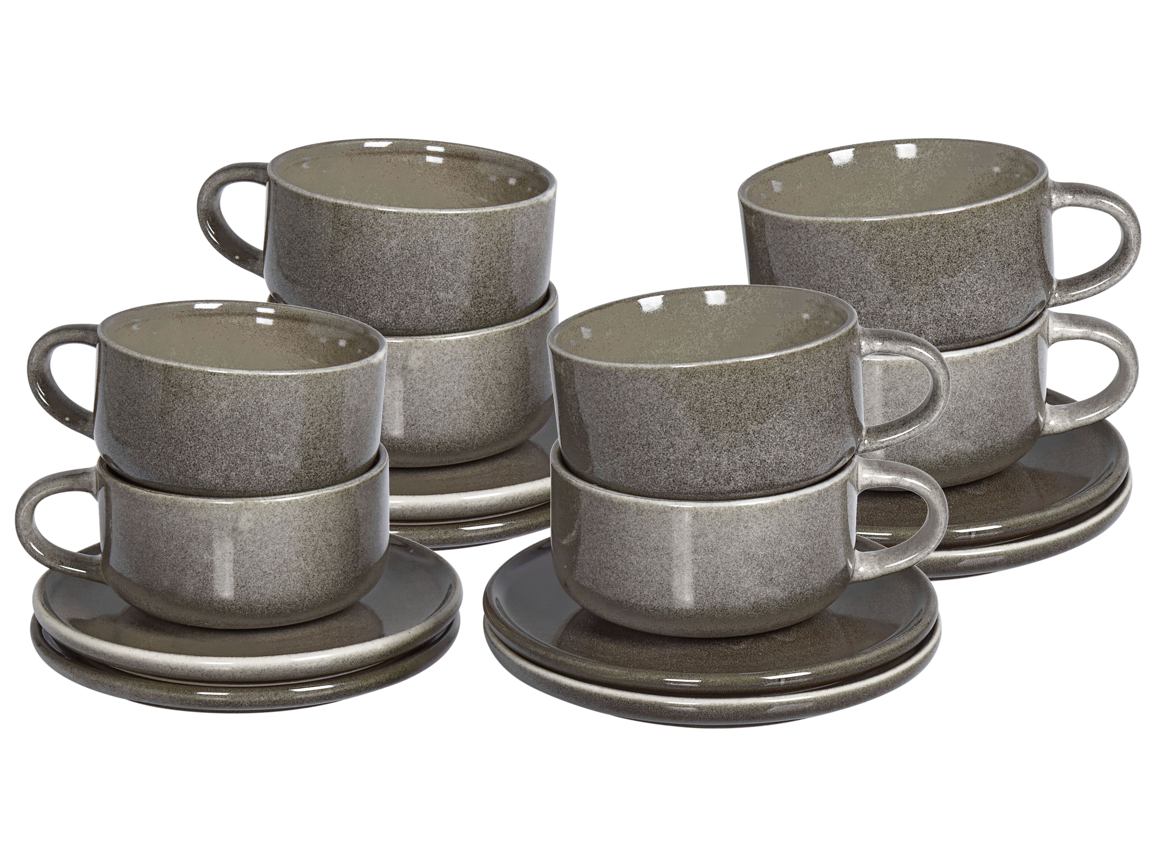 Set of 8 Cups with Saucers COSTMARY Stoneware Grey