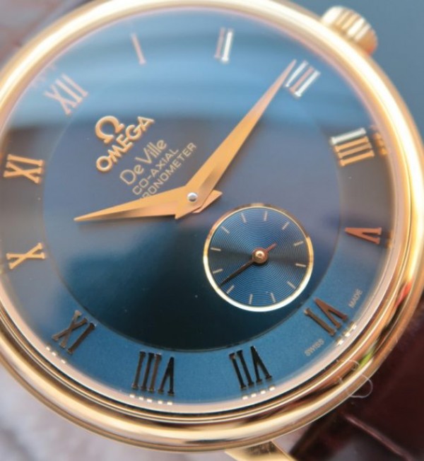 Replica Omega MKF De Ville 39mm RG Co-Axial Blue Dial Brown Leather A2202 - Elite Watch Atelier