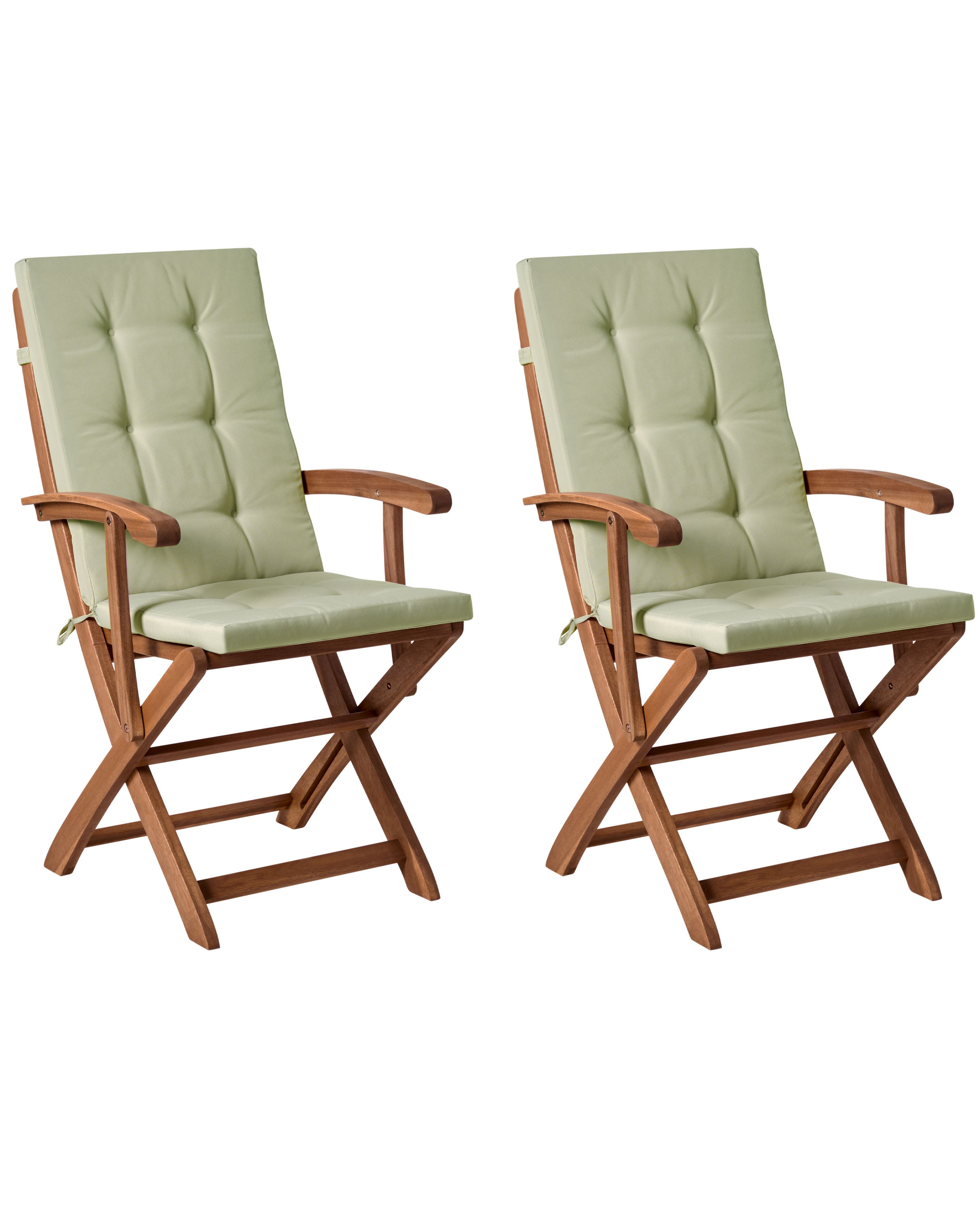 Set of 2 Garden Chairs with Cushions MAUI PREMIUM Acacia Wood Light Green