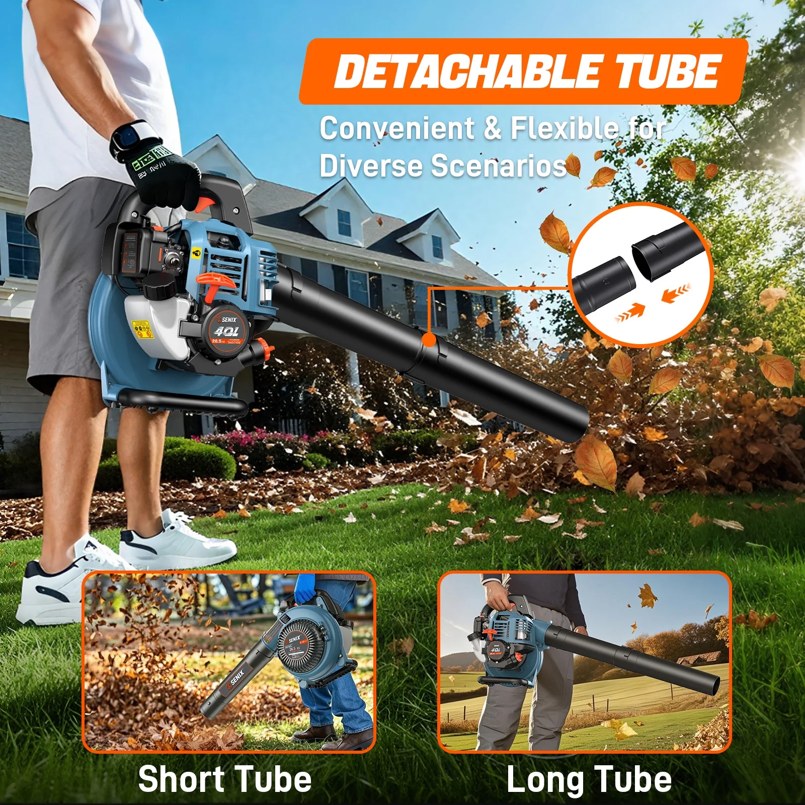 SENIX 4QL 26.5cc 4-Cycle Gas Powered Leaf Blower, 410 CFM/125 MPH, Dual-Grip Handle, Lightweight, BL4QL-L - Image 6