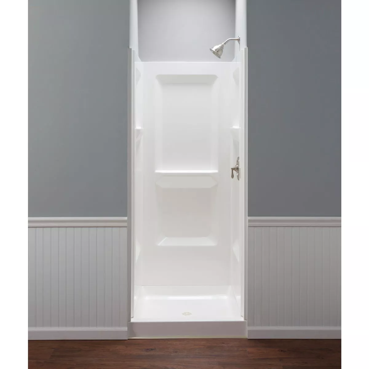 Mustee Durawal 32 In. x 73.25 In. x 32 In. Alcove Shower Wall Set in White (3-Piece)