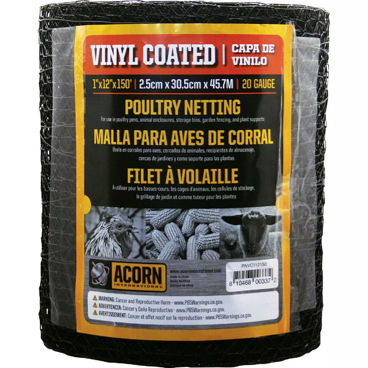 Acorn 1 In. x 12 In. H. x 150 Ft. L. Hexagonal Vinyl-Coated Wire Poultry Netting