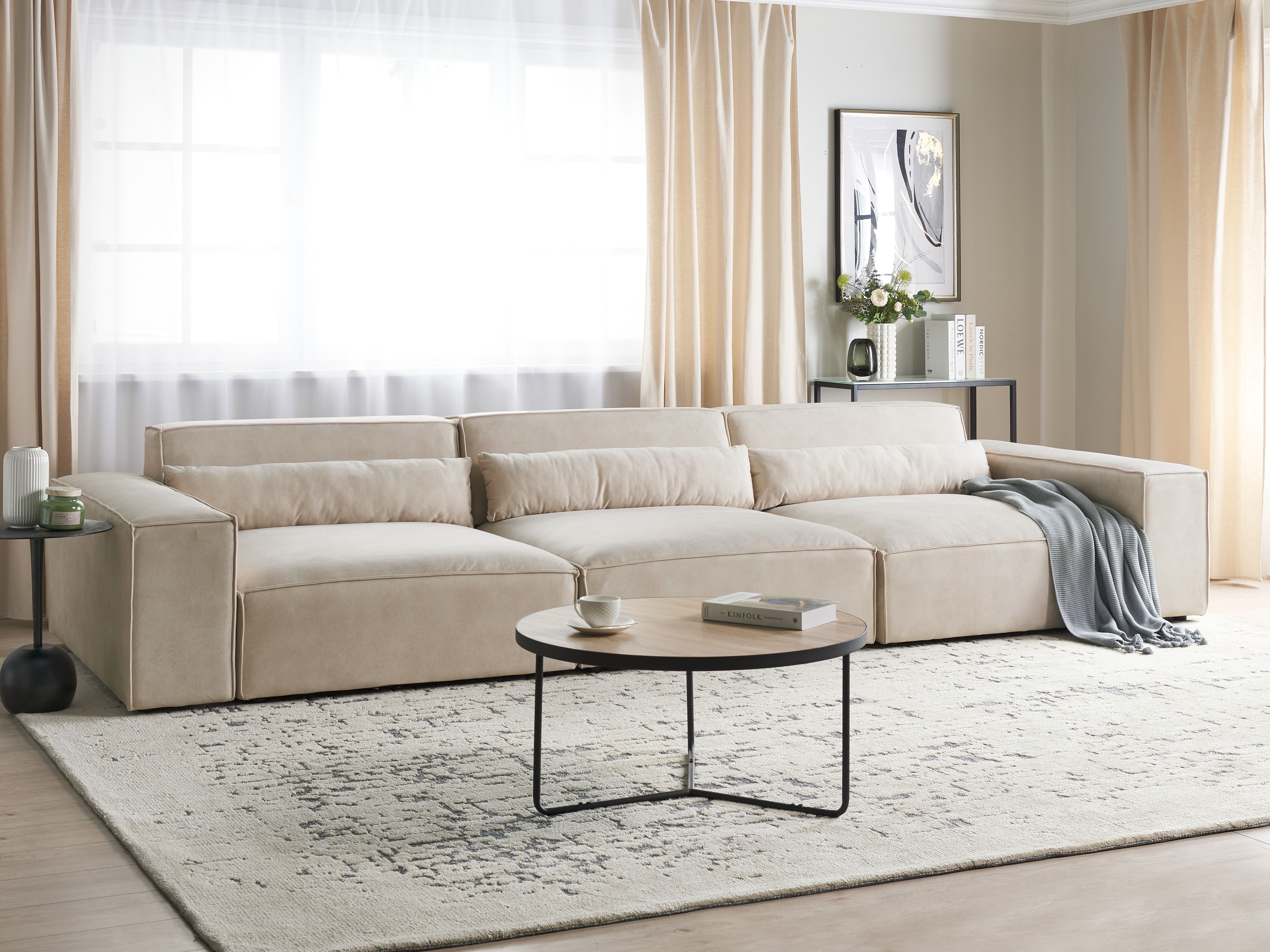 Modular Sofa 3 Seater HELLNAR Velvet Light Beige