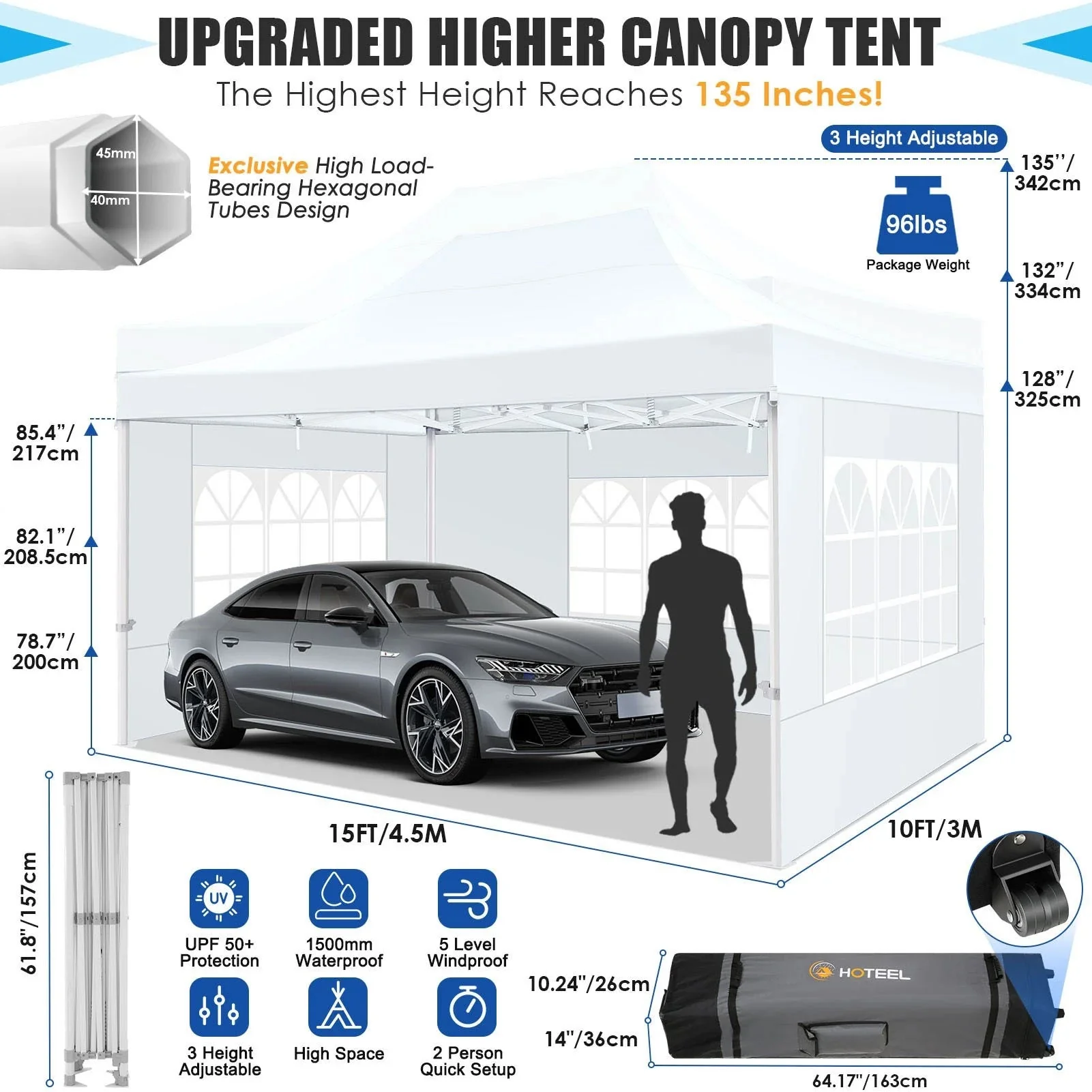 HOTEEL Heavy Duty Pop-Up Canopy Tent 10x15, 4 Sidewalls, Black - Image 20 HOTEEL Heavy Duty Pop-Up Canopy Tent 10x15, 4 Sidewalls, Black - Image 20