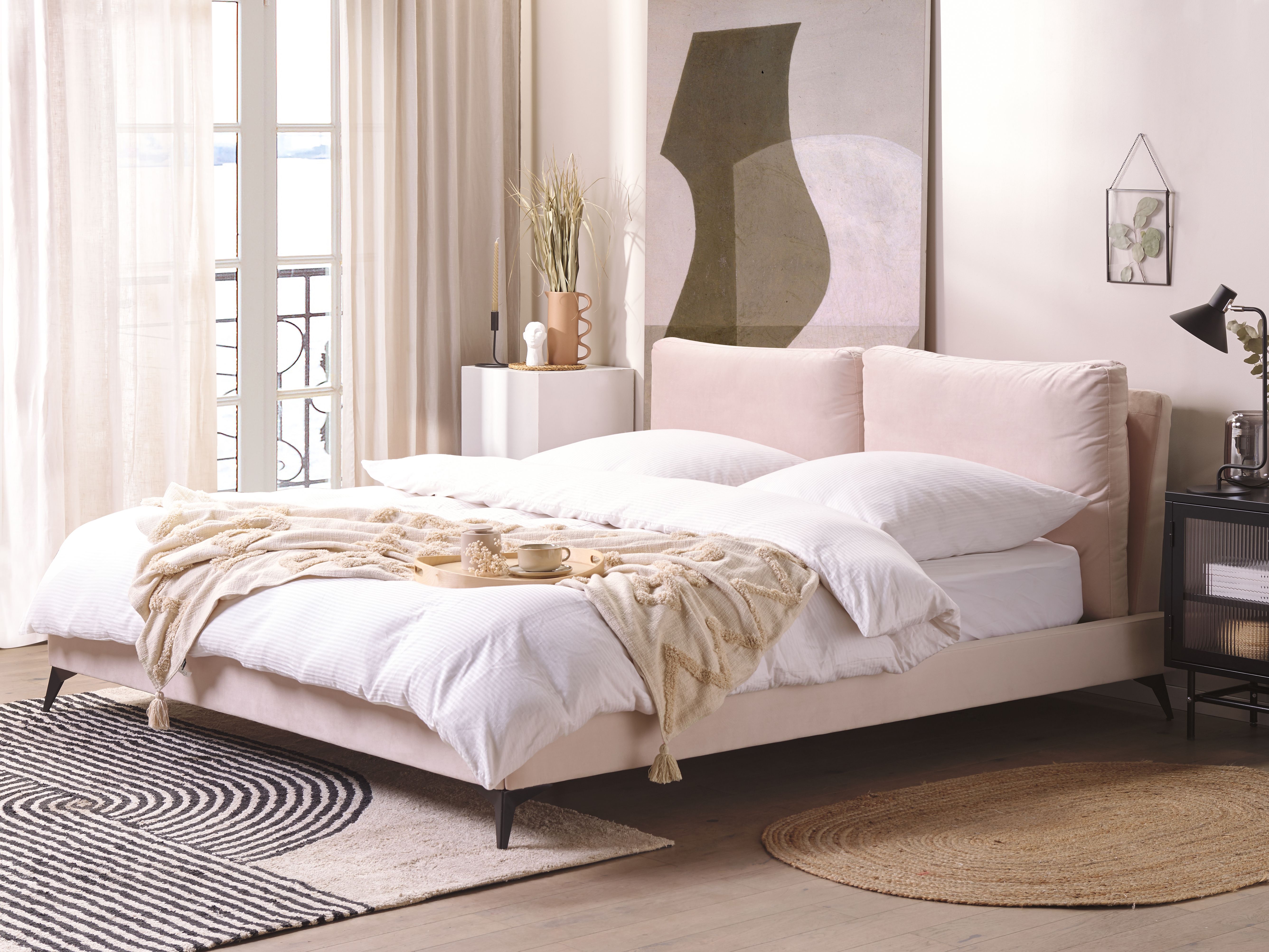 Bed Velvet MELLE 180 x 200 cm (EU Super King) Pastel Pink