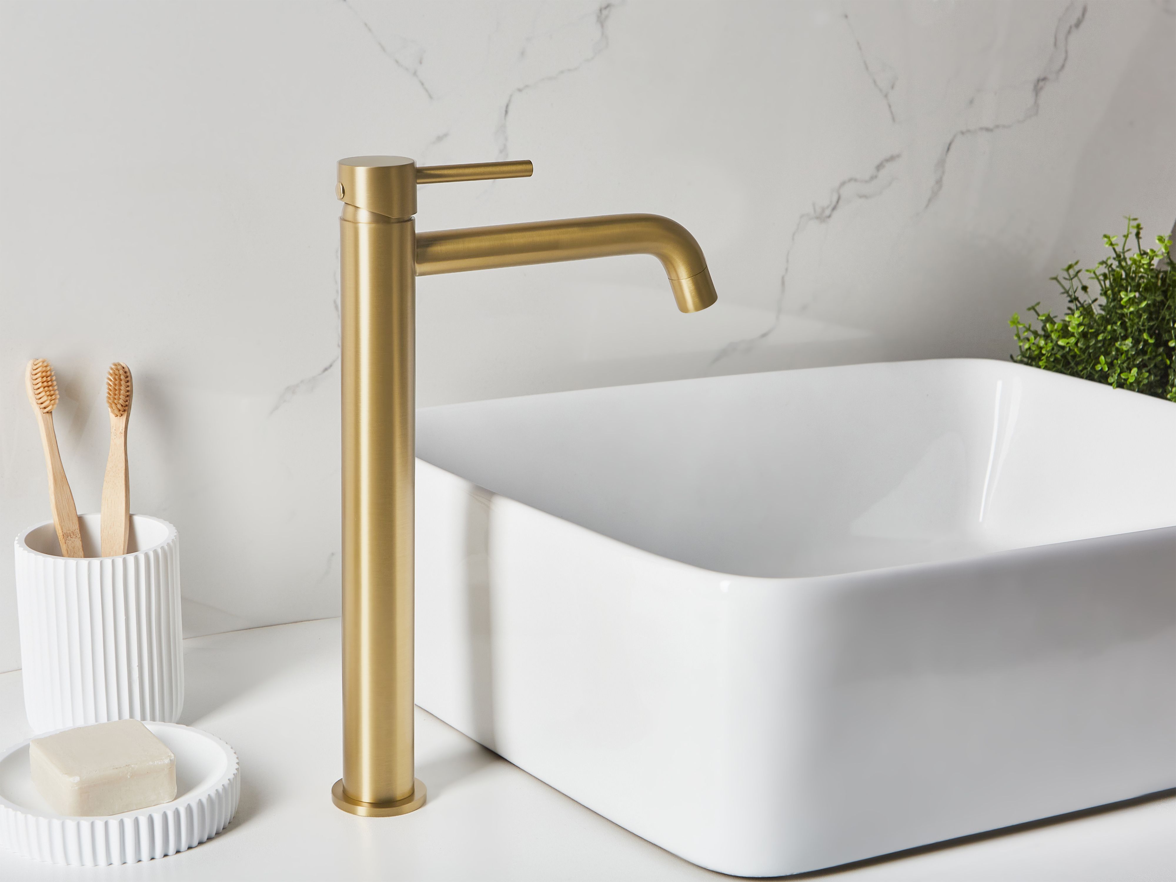 Tall Basin Mixer Tap SALINAS Brass Gold