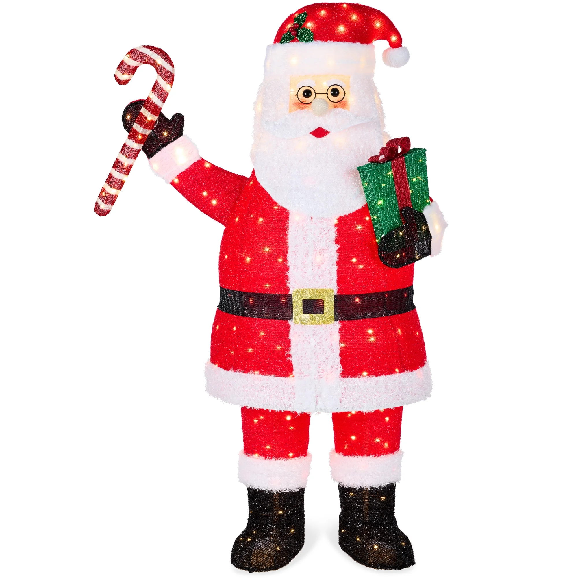 Best Choice Products 5ft Lighted Pop-Up Santa Claus, Outdoor Christmas Holiday Decoration w/ 250 LED Lights, Hat, Gift