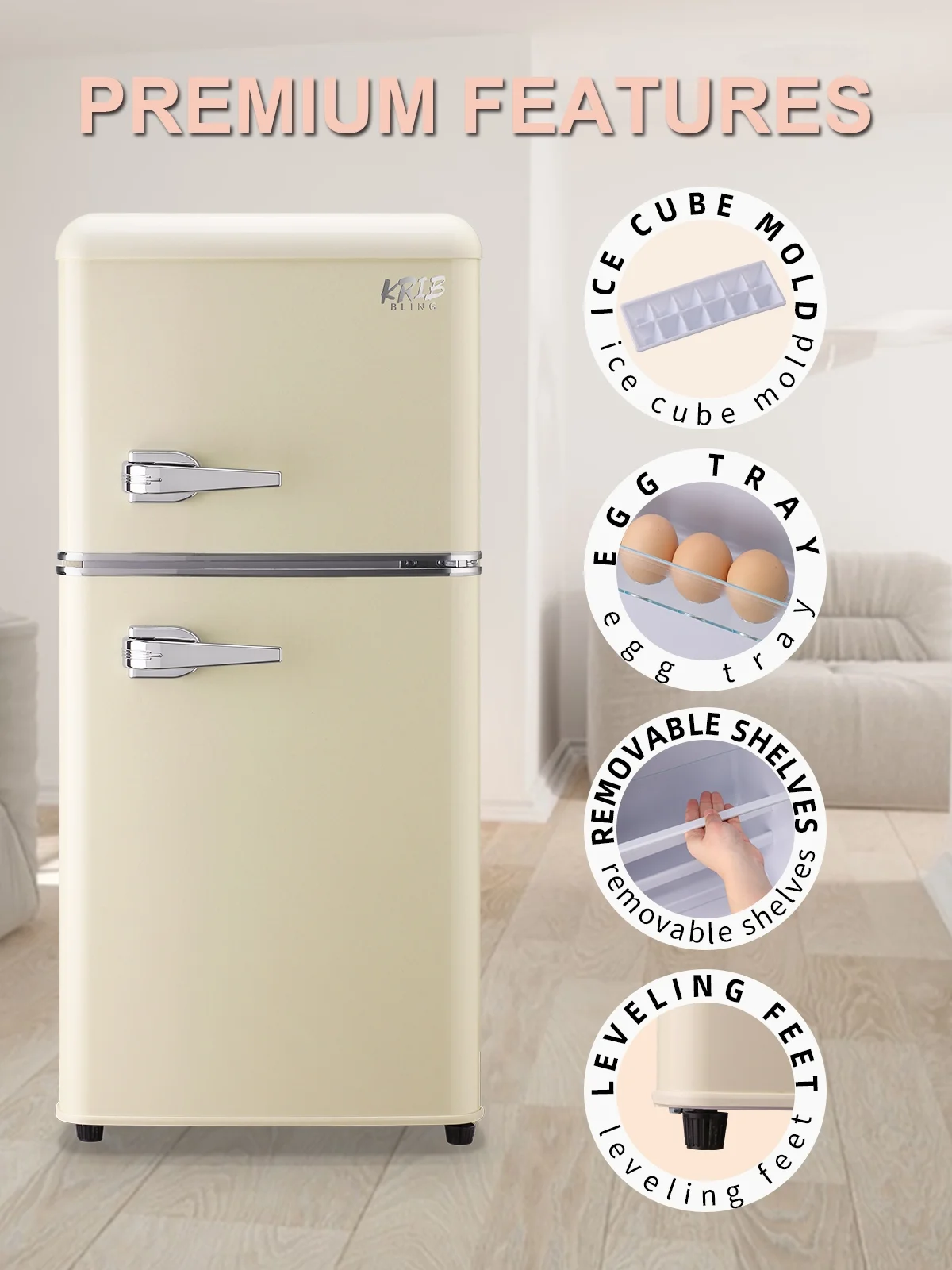 Krib B Compact Refrigerator 3.5 Cu.ft, Mini Fridge with Freezer, Modern Fridge with Dual Door, 7 Grade Temperature Adjustment, Silver - Image 14