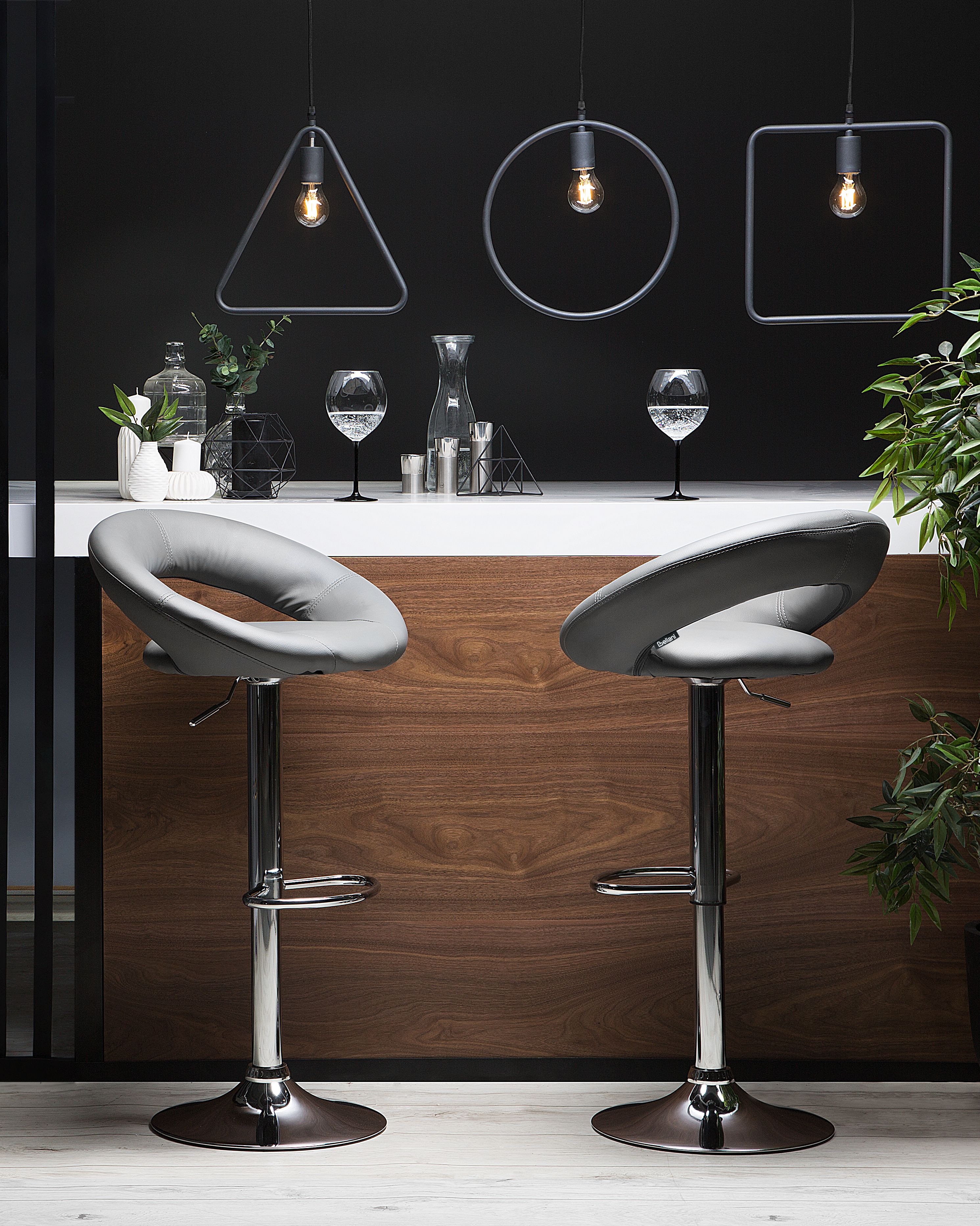Set of 2 Bar Chairs PEORIA Faux Leather Swivel Grey