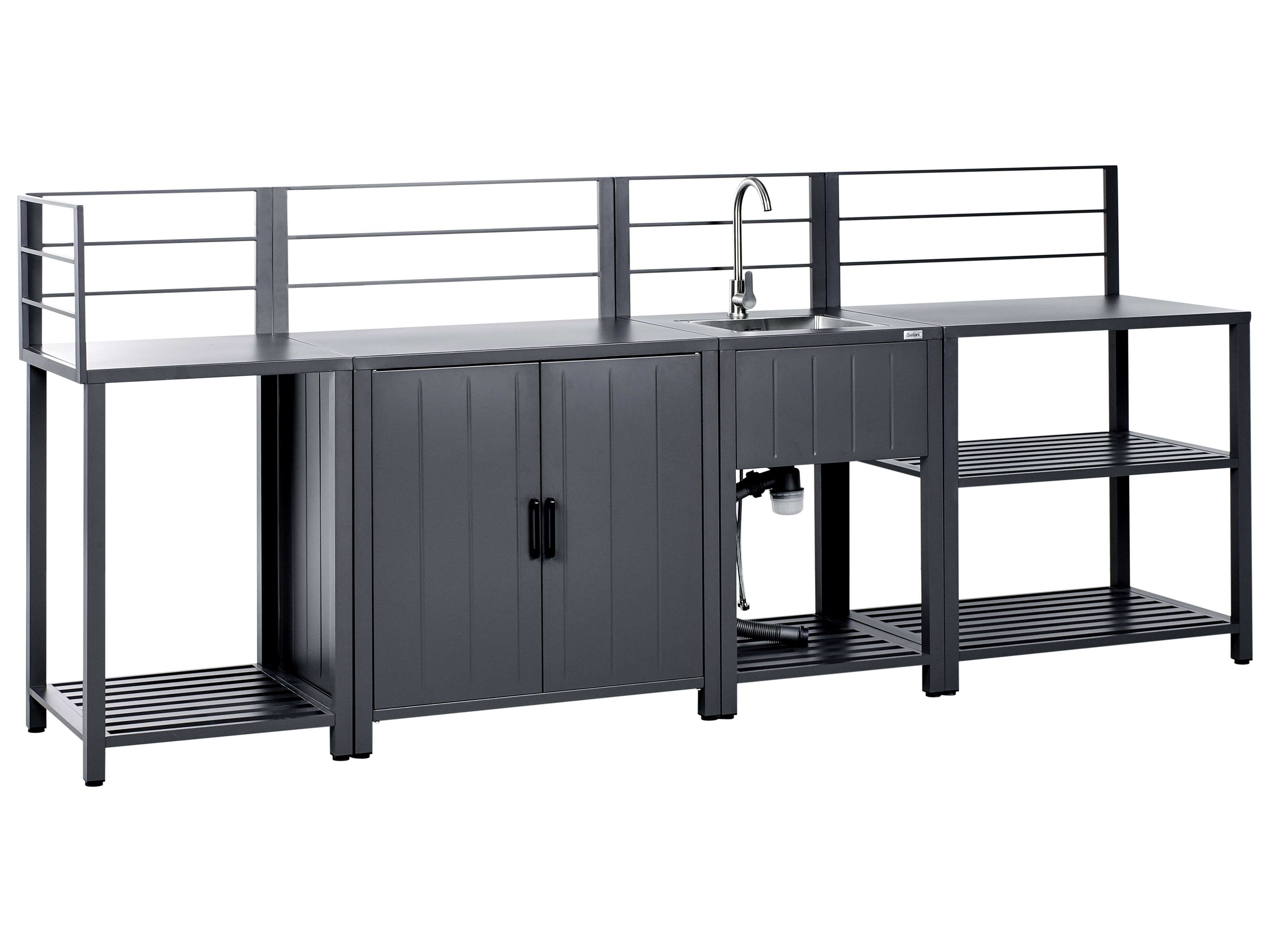 4 Piece Outdoor Kitchen Set with Sink VIGGIANO Metal Graphite Grey
