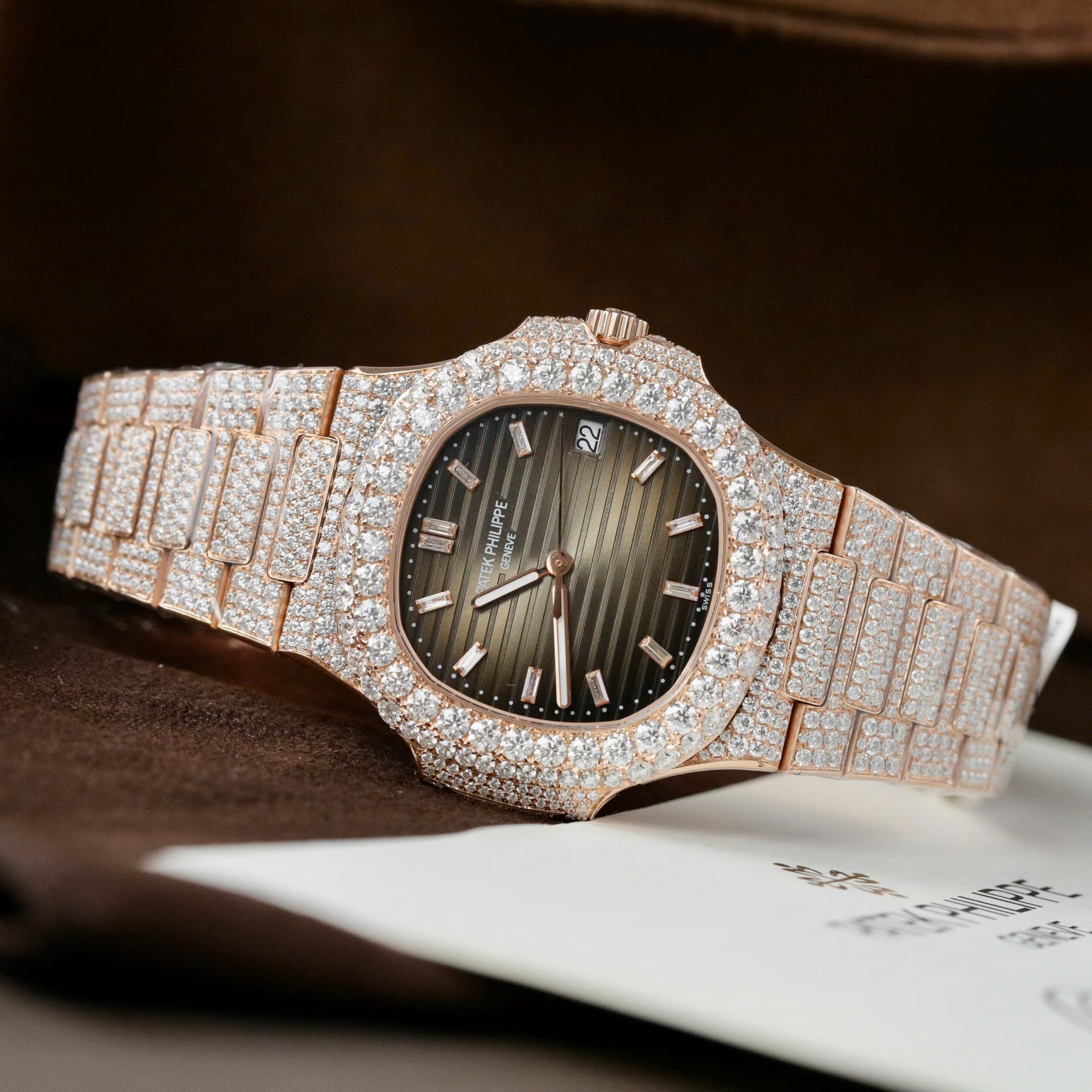 Patek Philippe Nautilus 5711 Replica Watch Gold Wrapped + Moissanite Diamonds Hong Kong Custom 40mm - Top club