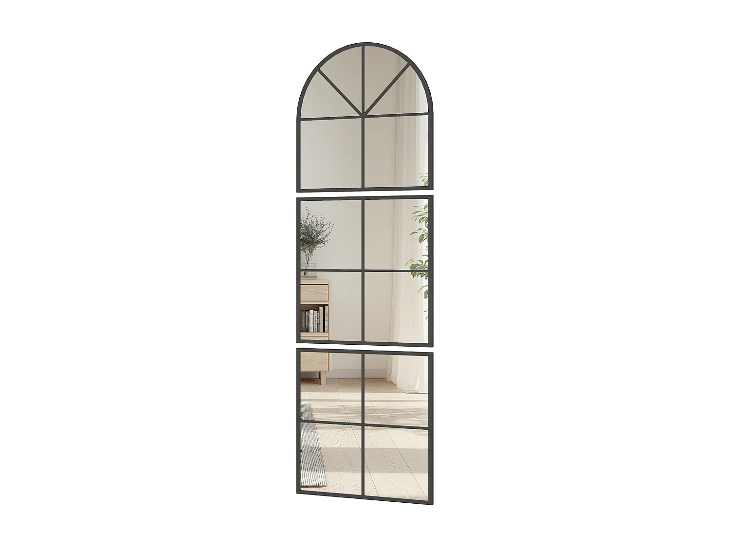 Miroir atelier - miroir triptyque métal 60x180 cm - miroir mural style verrière ensemble de 3 pièces - noir