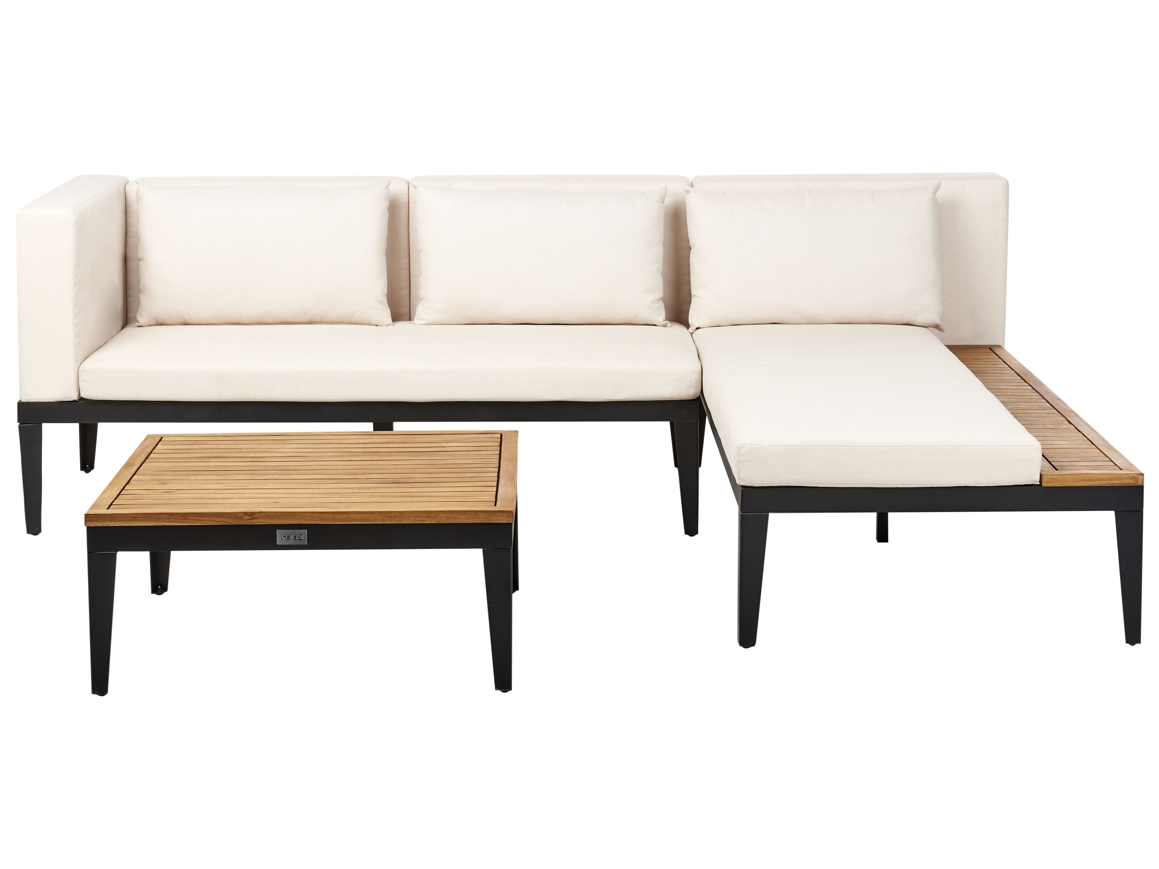 Garden Corner Sofa with Table 3 Seater BRACCIANO Left Hand Certified Acacia Wood Light Beige