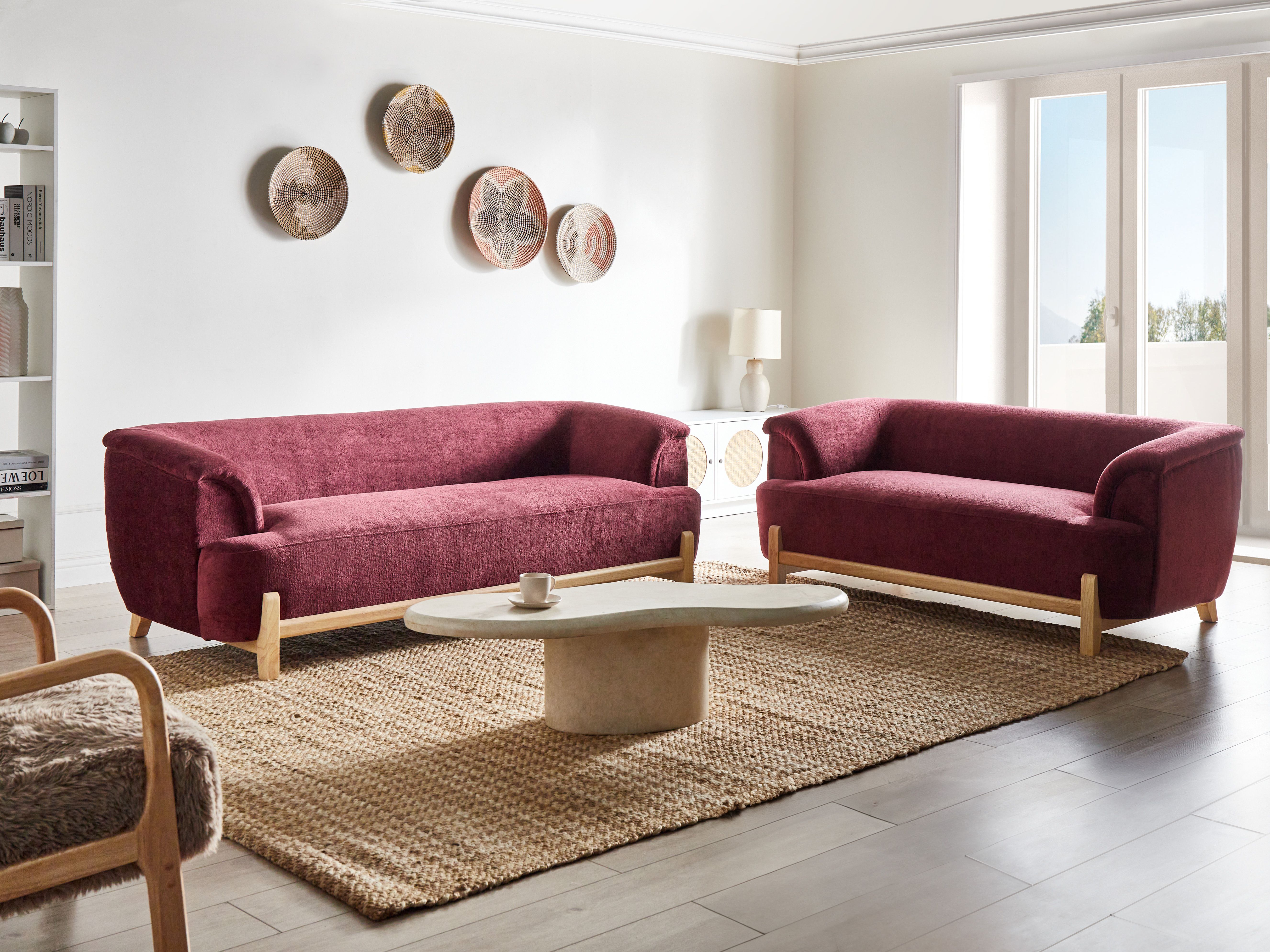 Living Room Set 5 Seater ALNOR Chenille Burgundy