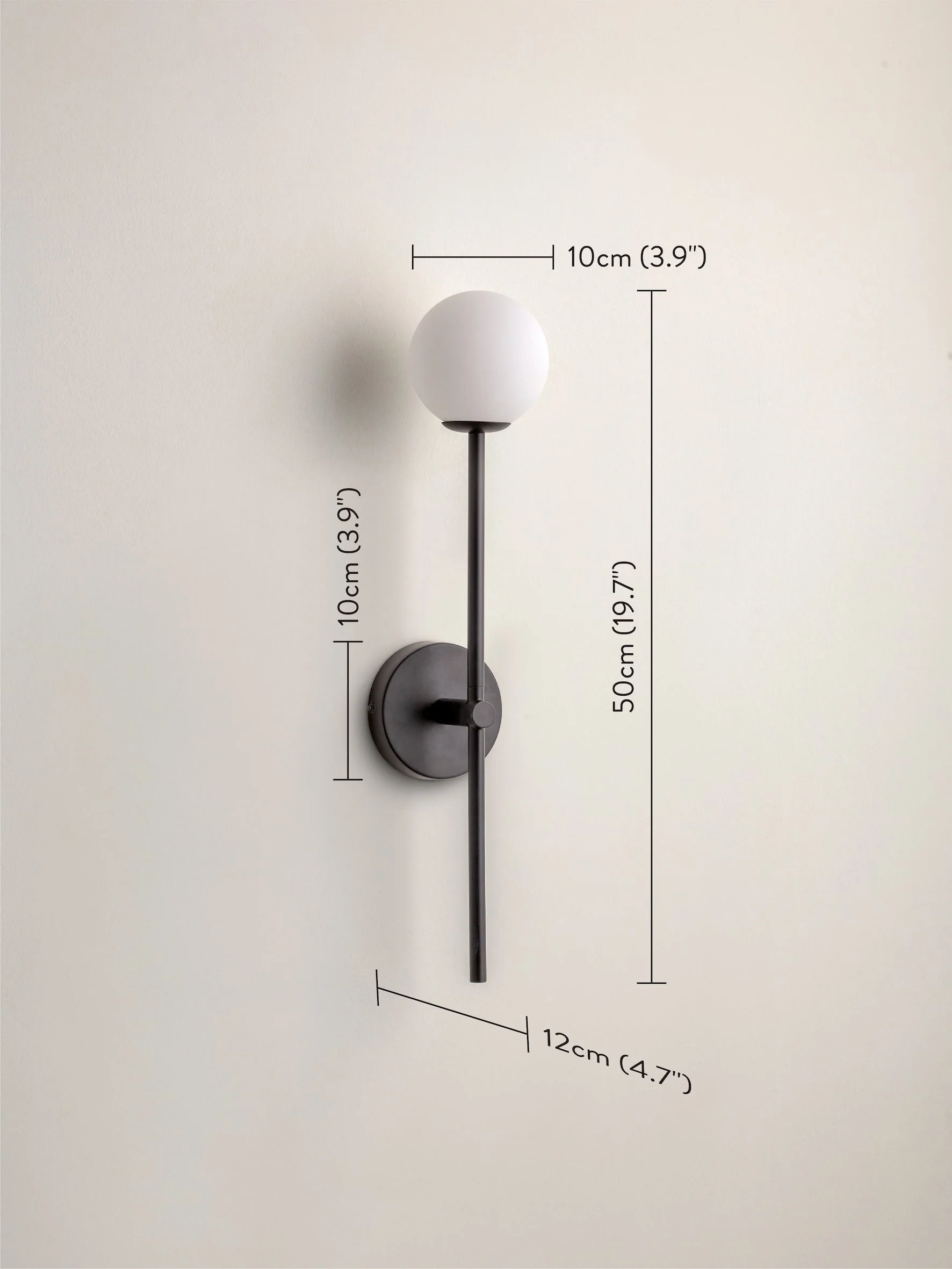 Chelso - matt black and opal wall light